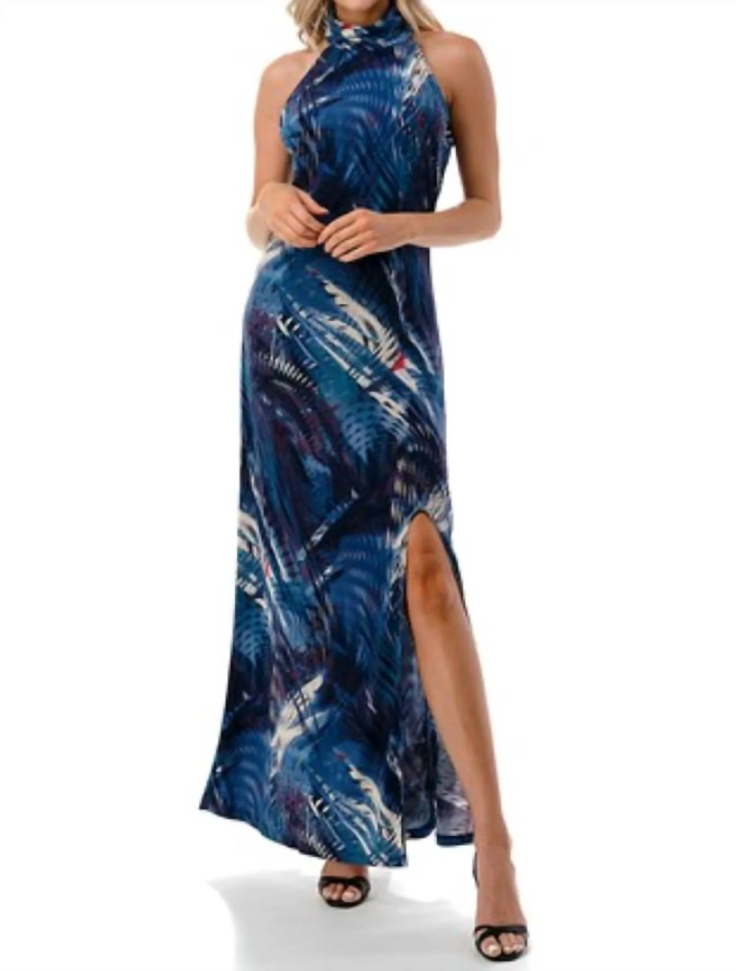 Halter Maxi W/ Slit In Blue