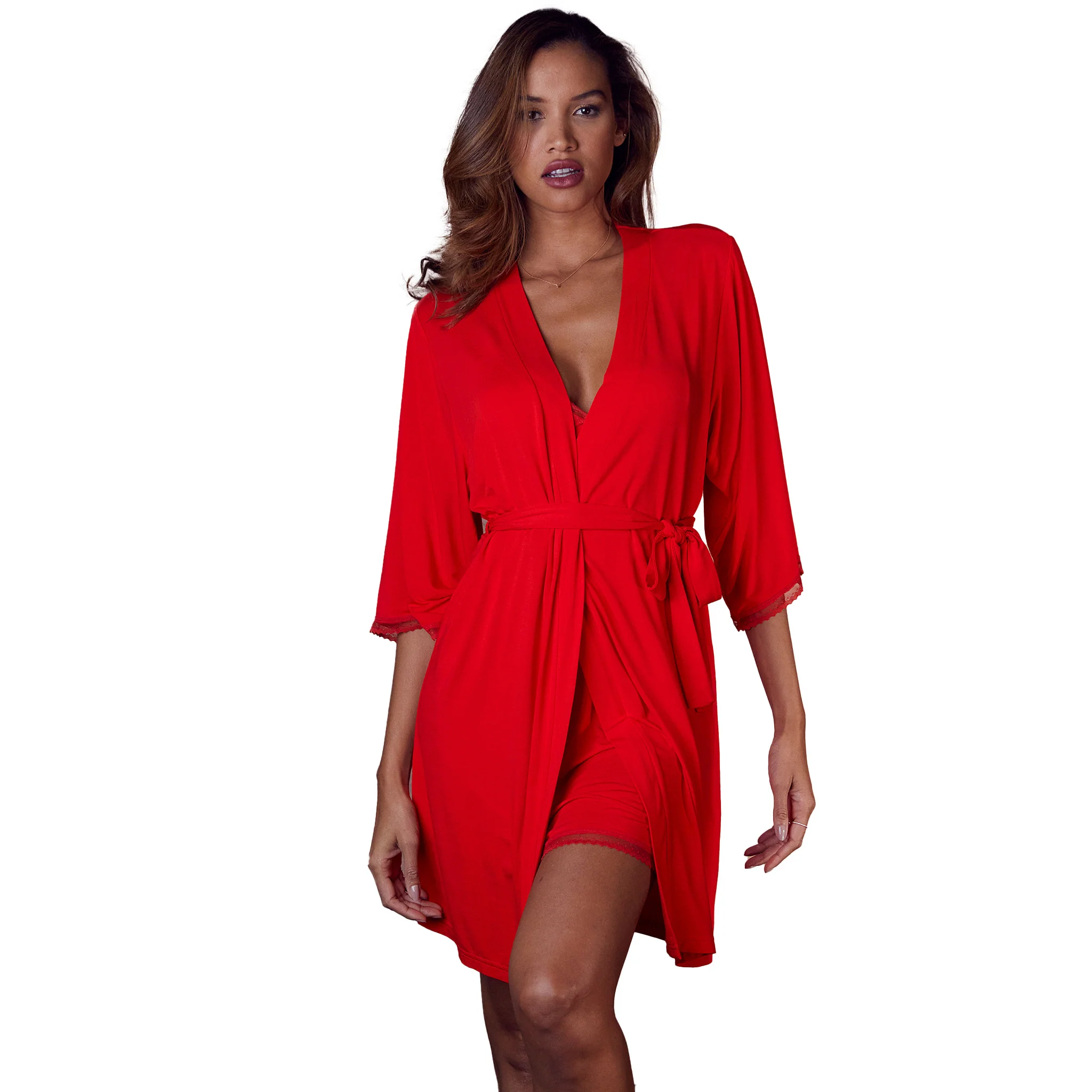 LASCANA Women's Lace Hem Robe