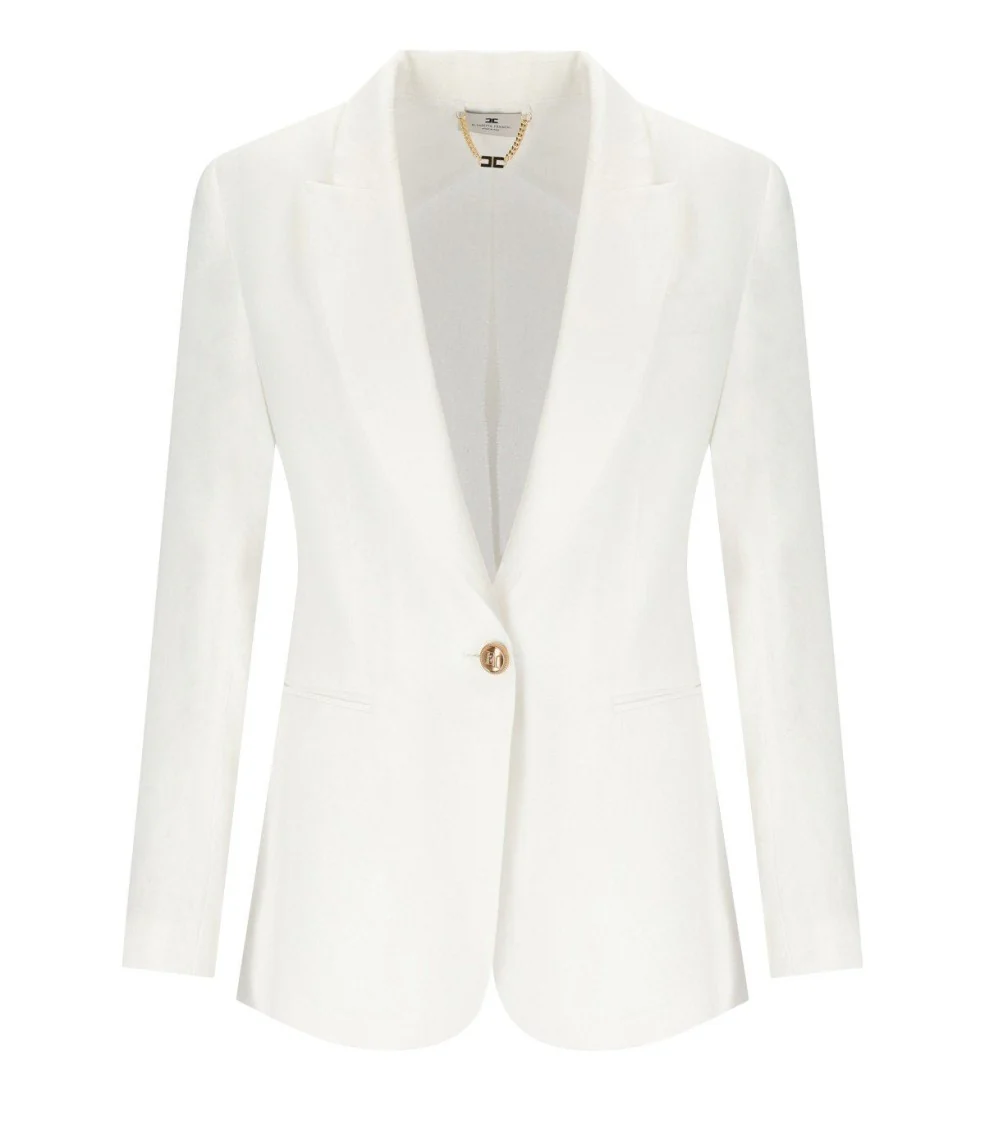 Ivory Linen Blend Single-Breasted Jacket