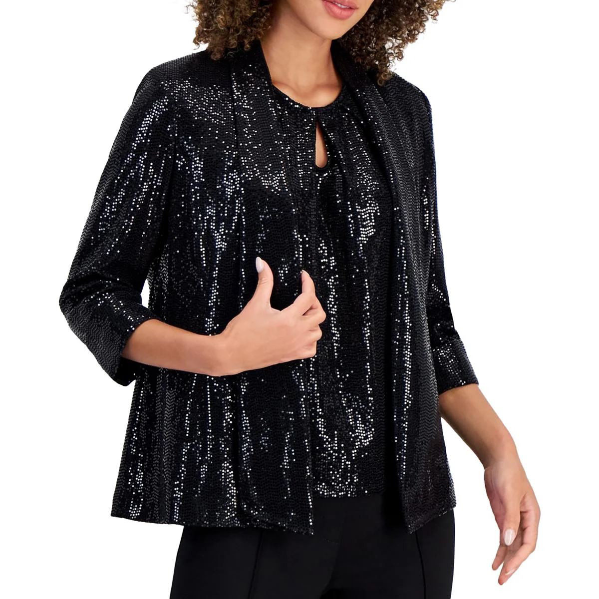 Womens Shoulder Pads Nylon Open-Front Blazer