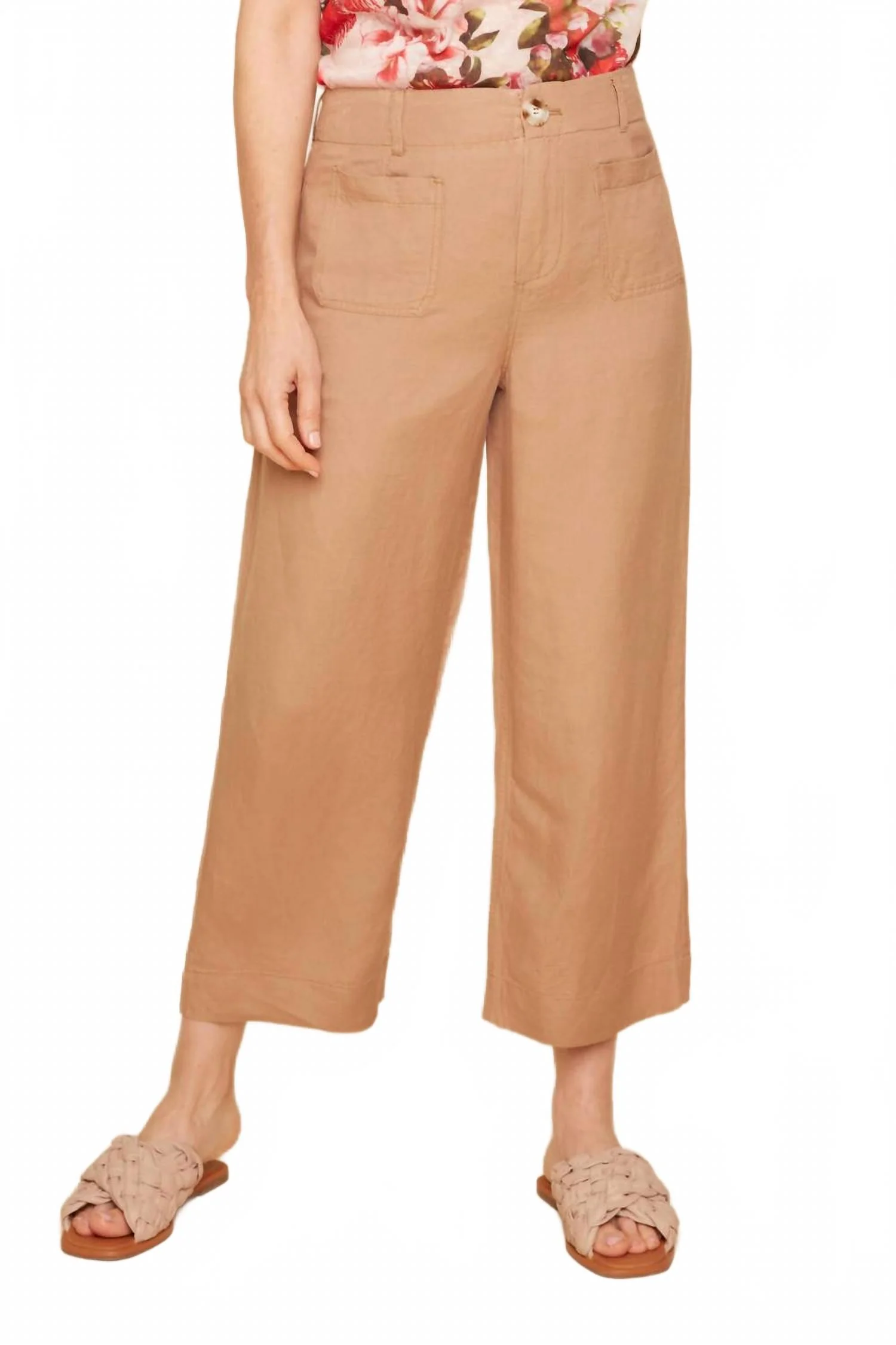 Linen Cropped Pant In Brown