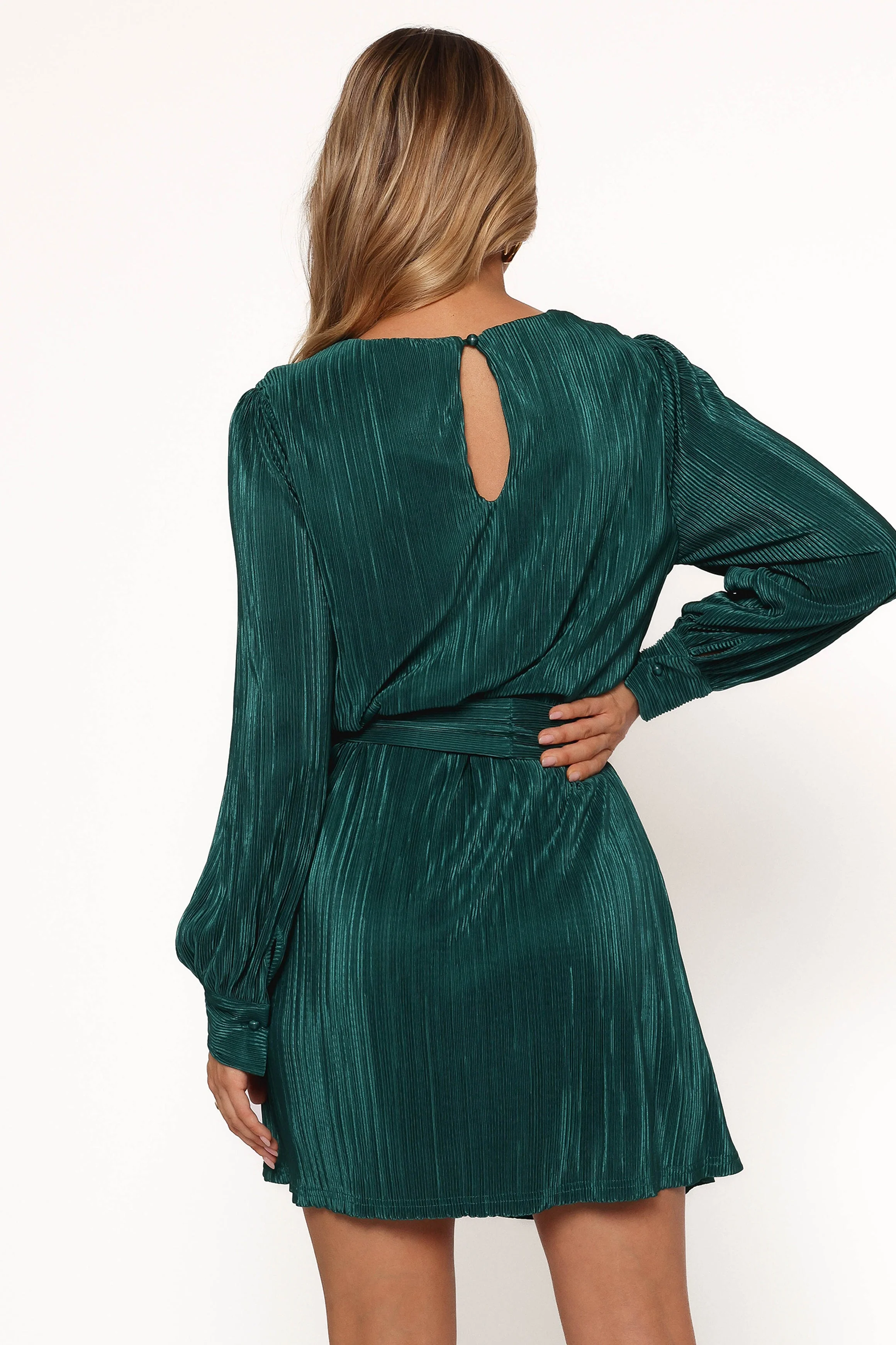 Joy Plisse Mini Dress - Dark Jade