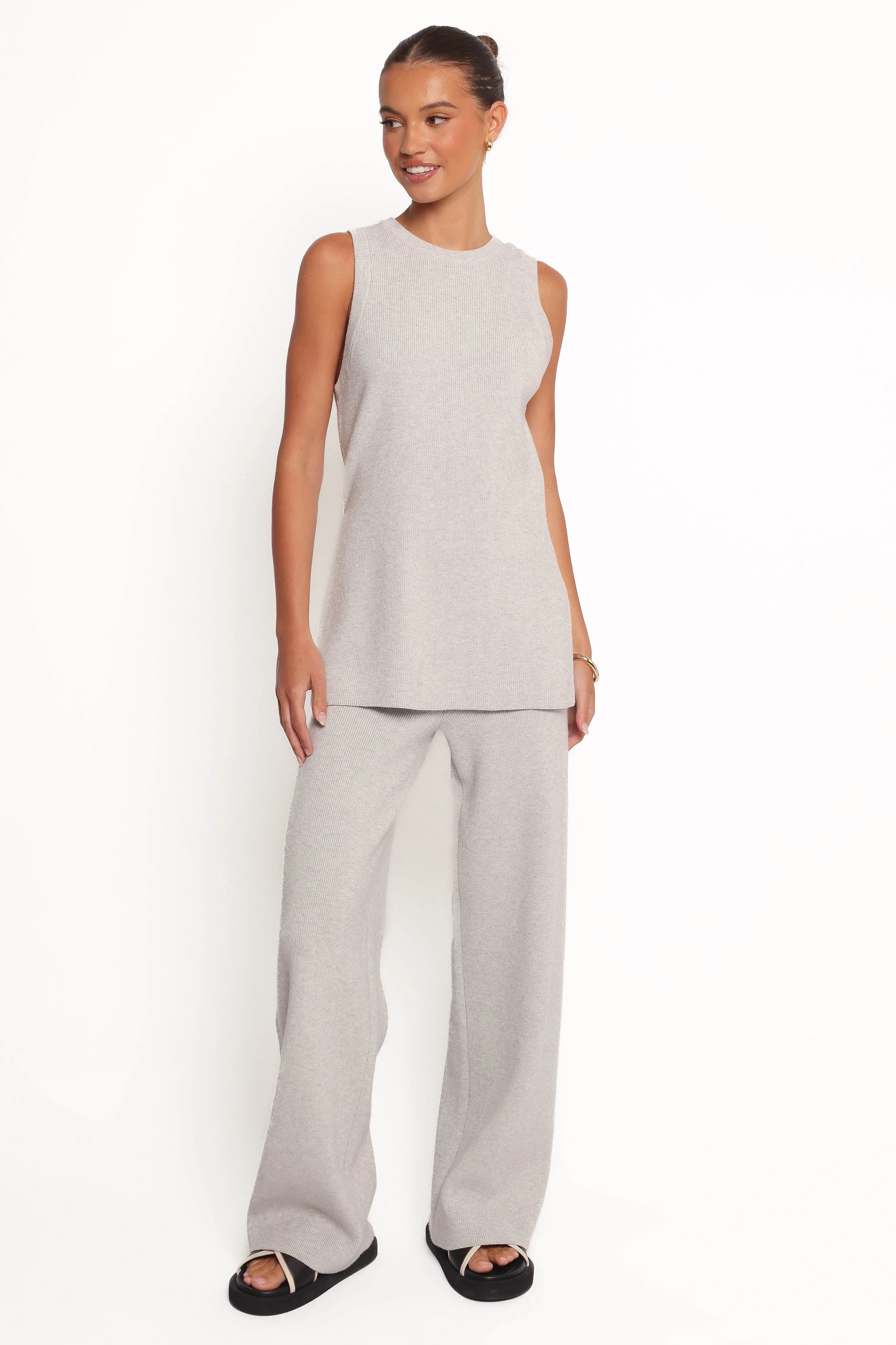Ellory Knitted Pant Set - Light Grey
