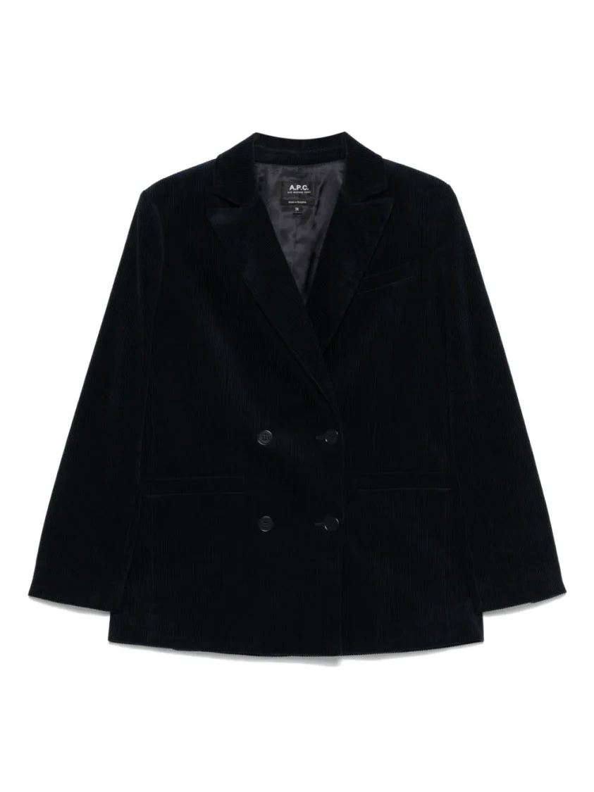 Midnight Blue Cotton Blazer With Double-Breasted Design