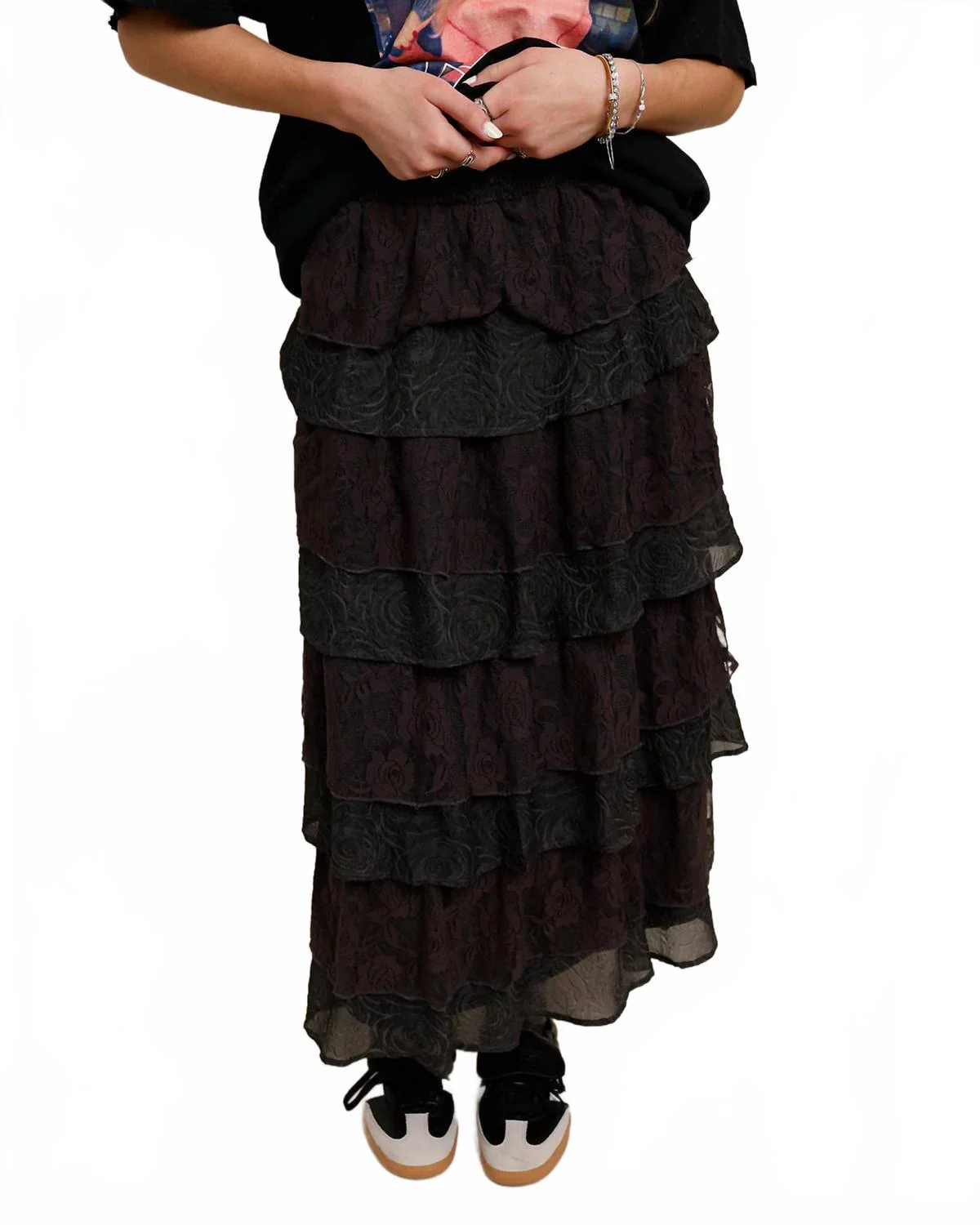 Don't Tell My Heart Tiered Skirt In Black