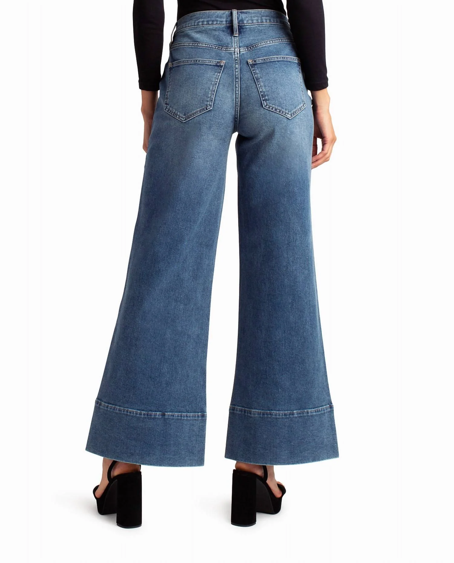 Hudson Yards Mid Rise Wide Leg Jean In Dark Blue