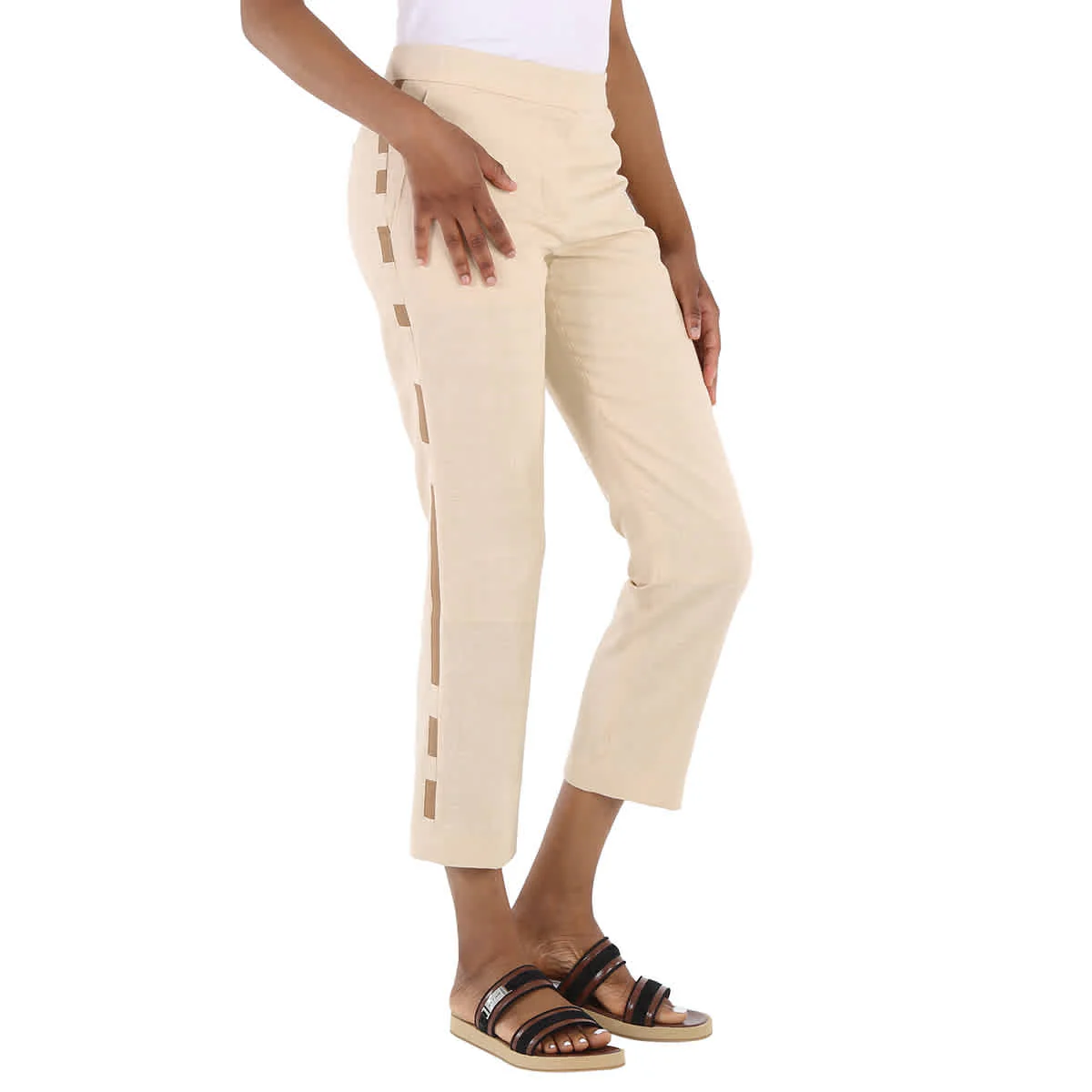 Burberry Addison Wool Silk Linen Stripe Detail Tailored Trousers