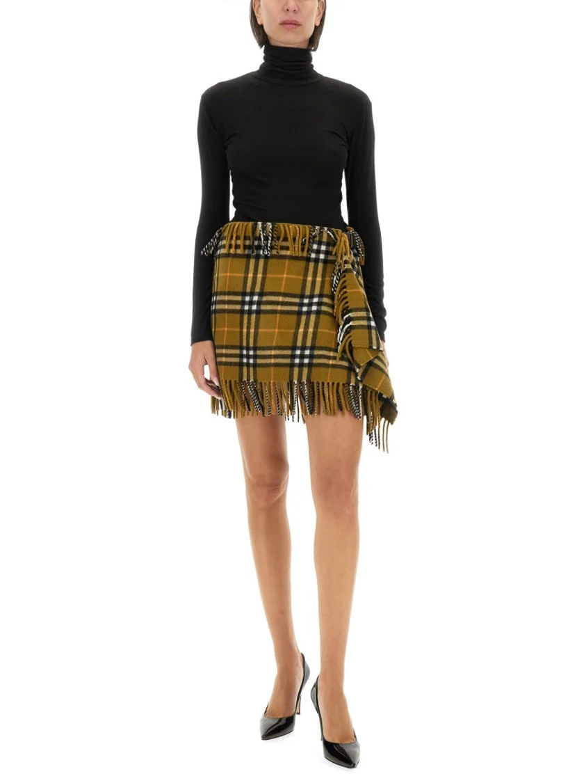 Wool And Cashmere Check Scarf Style Skirt