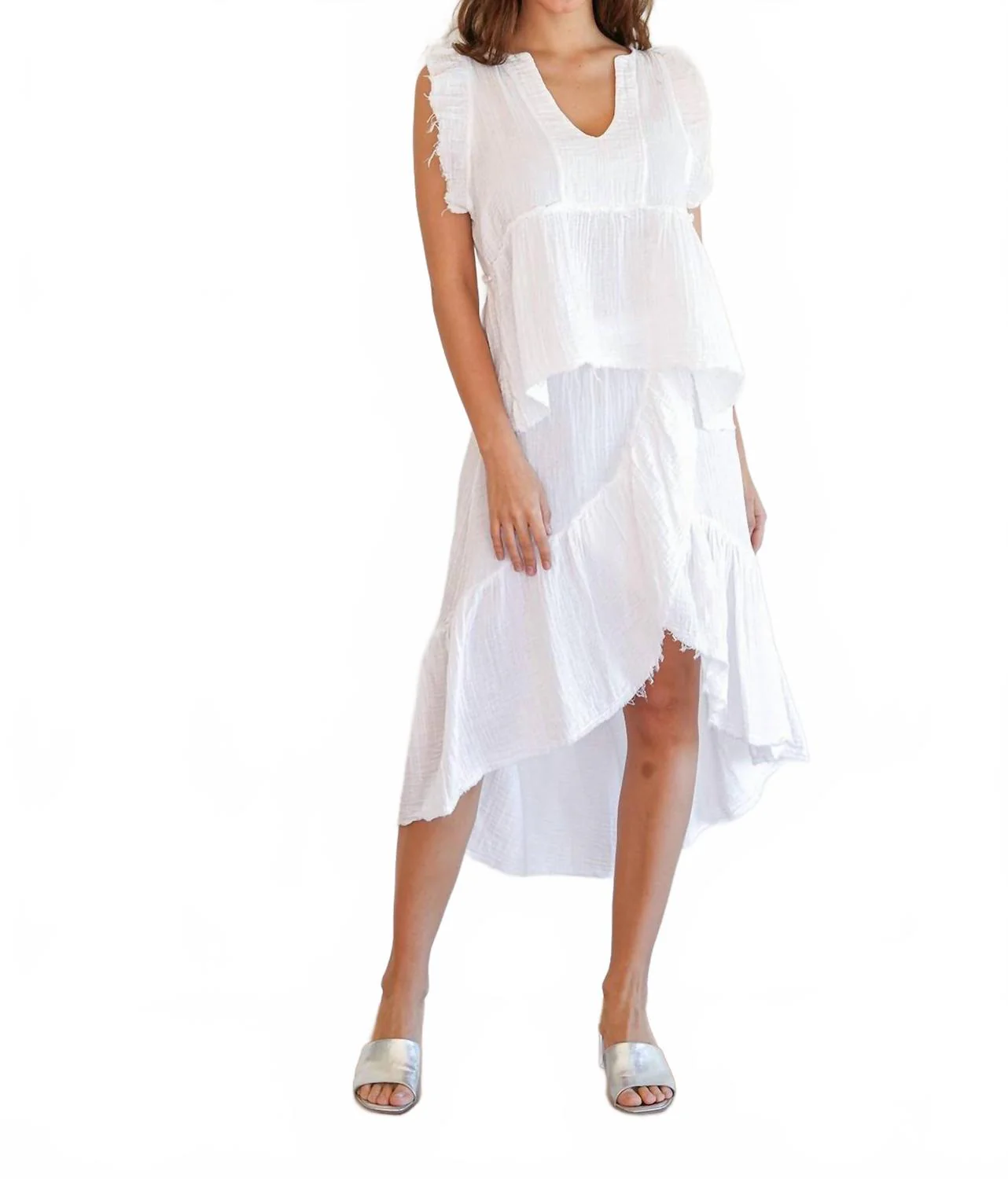 Cotton Ruffle Skirt In White