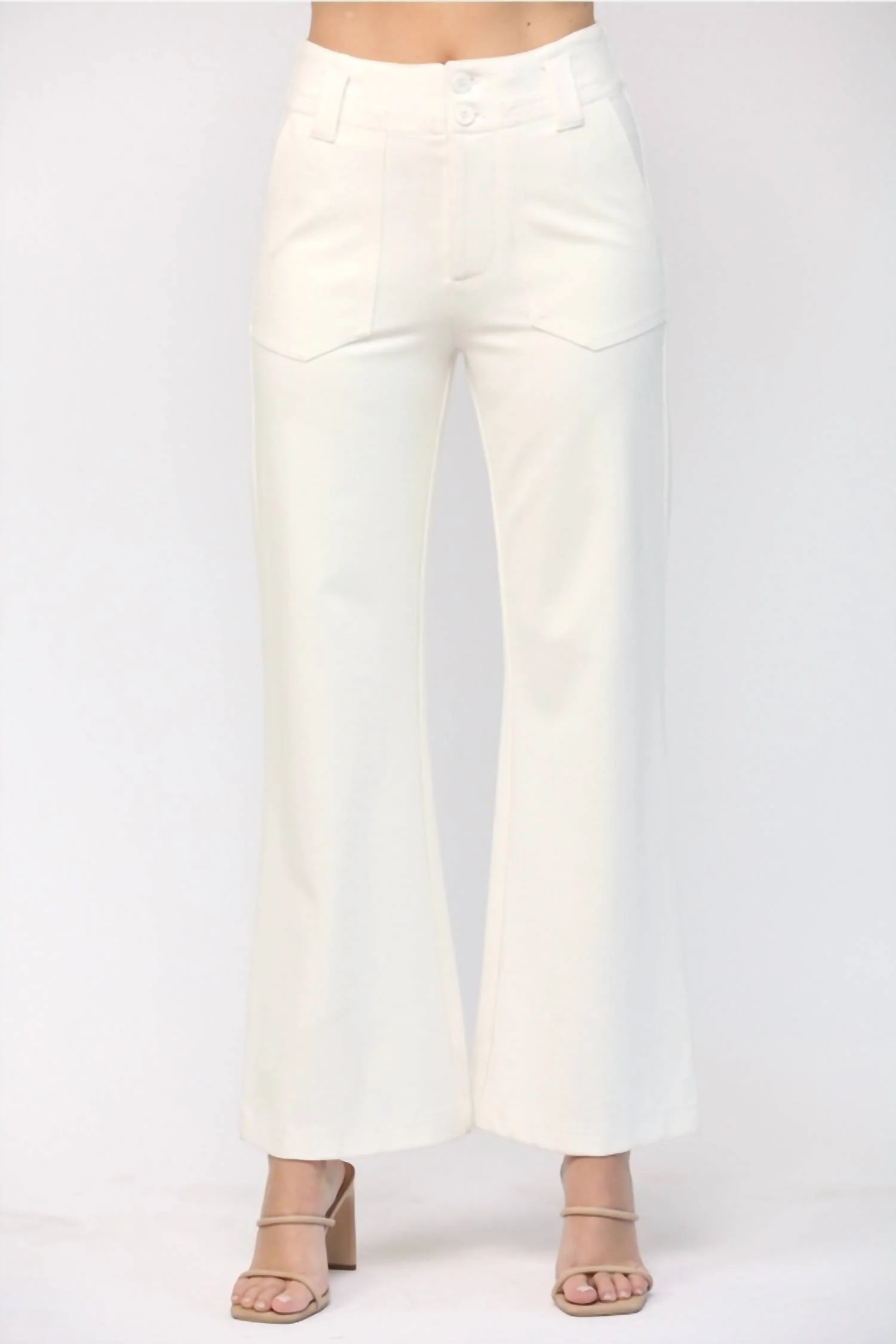 Two Front Pocket Ponte Flare Pant In White