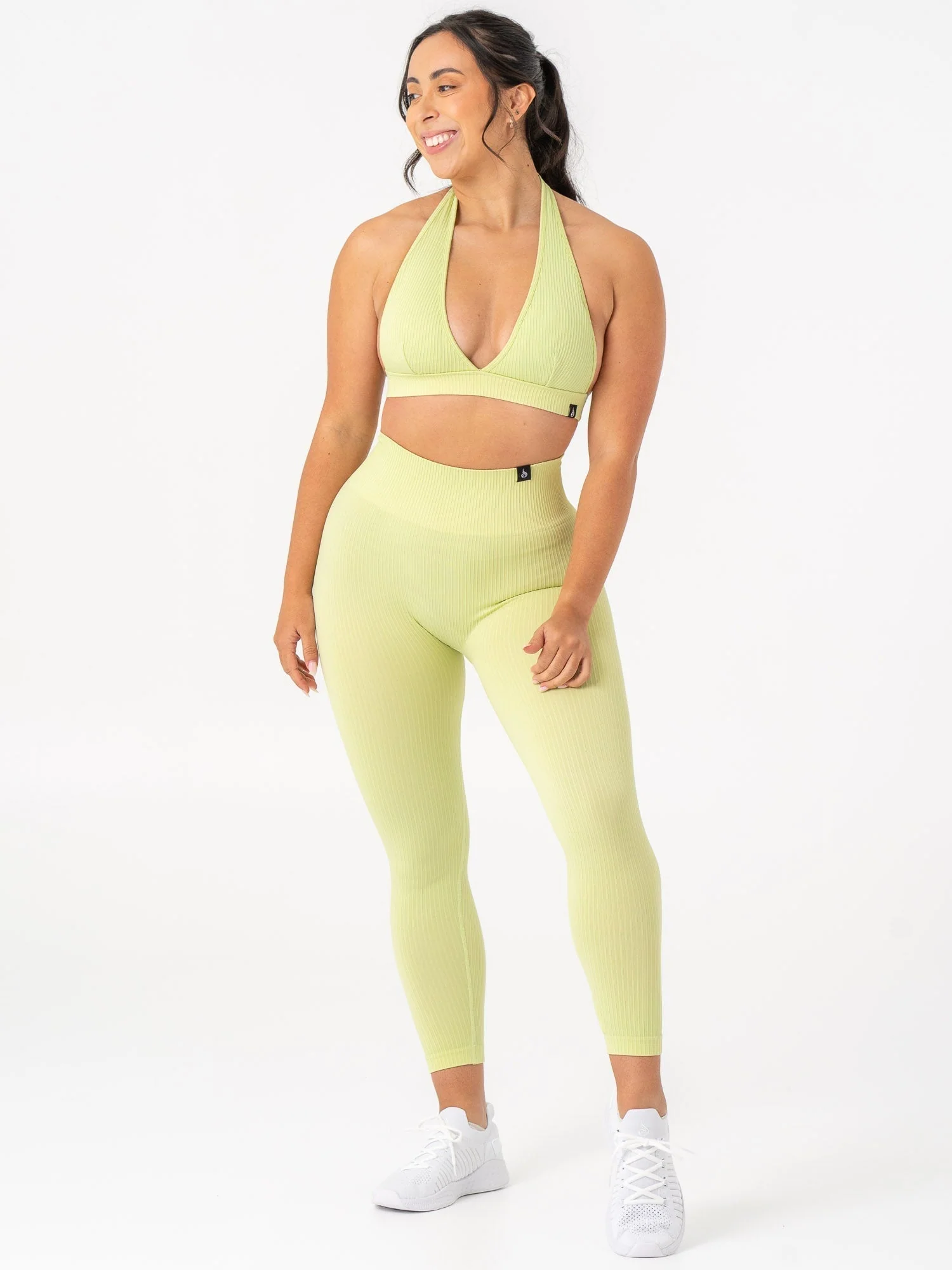 Rib Seamless Halter Sports Bra - Lime