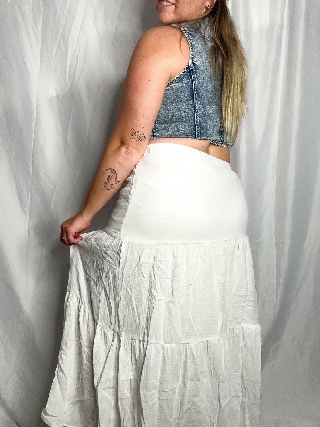Serenity Tiered Maxi Skirt In White