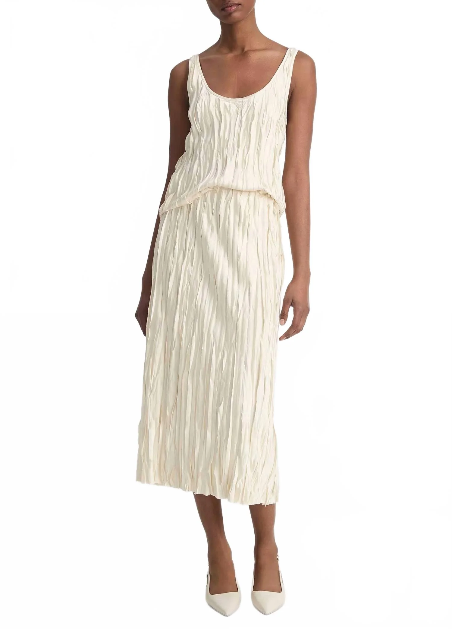 Crushed Satin Bias Skirt In Pale Ivory