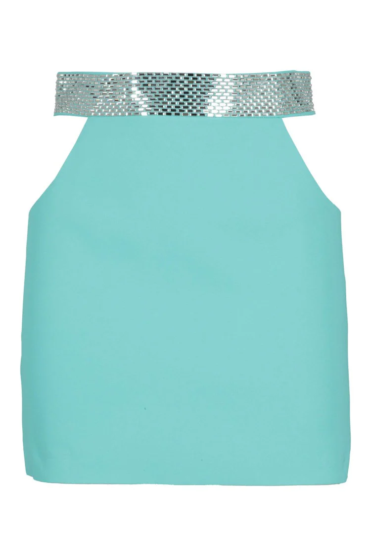 Blue Cady Envers Satin Mini Skirt
