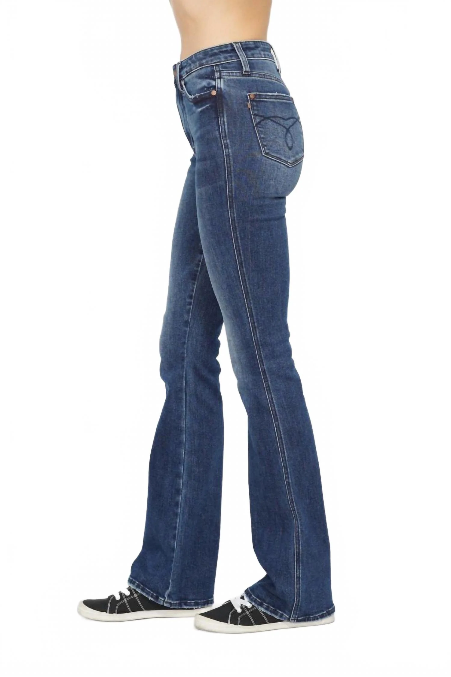 Highwaist Tummy Control Embroidered Back Pocket Bootcut Jeans In Dark Wash