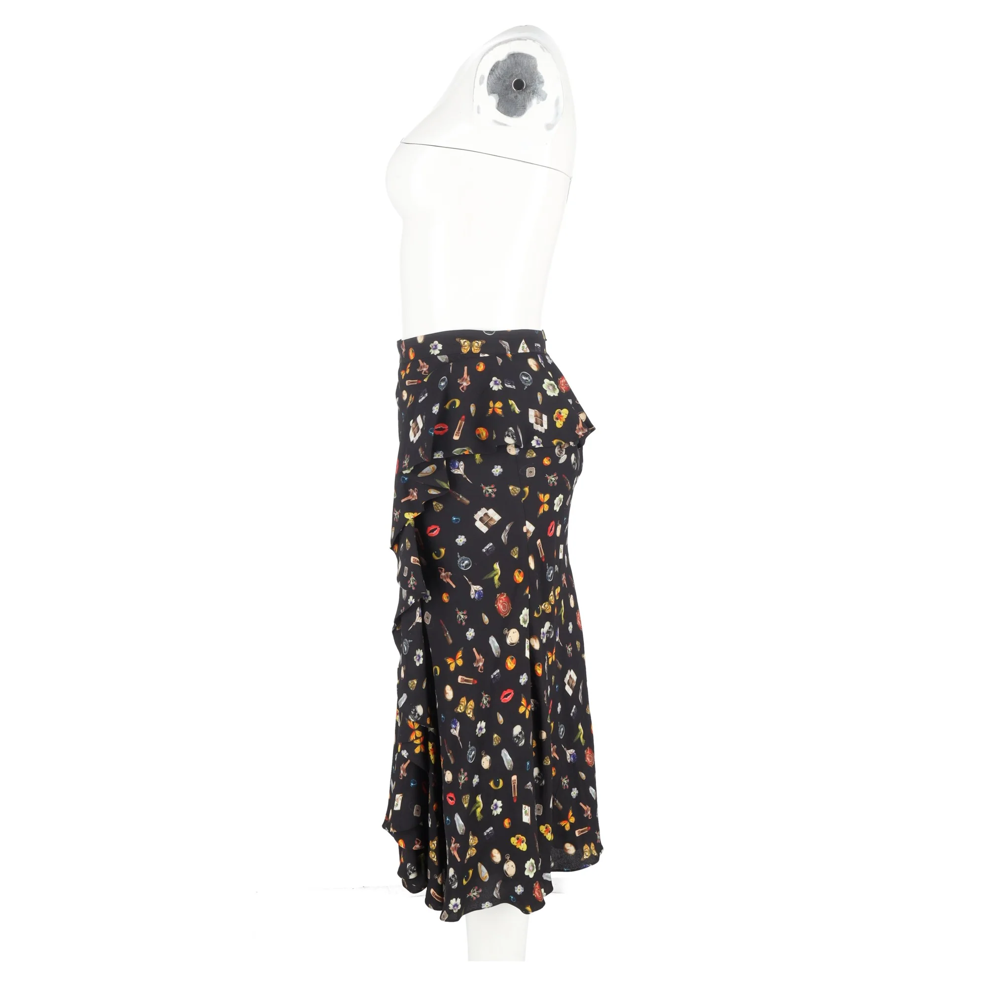 Alexander Mcqueen Printed Ruffle Midi Skirt in Multicolor Viscose
