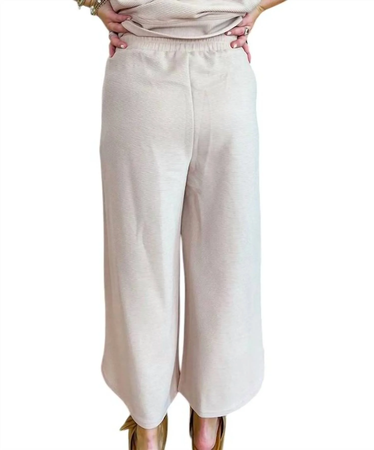 Ruffle Top And Pants Set In Beige