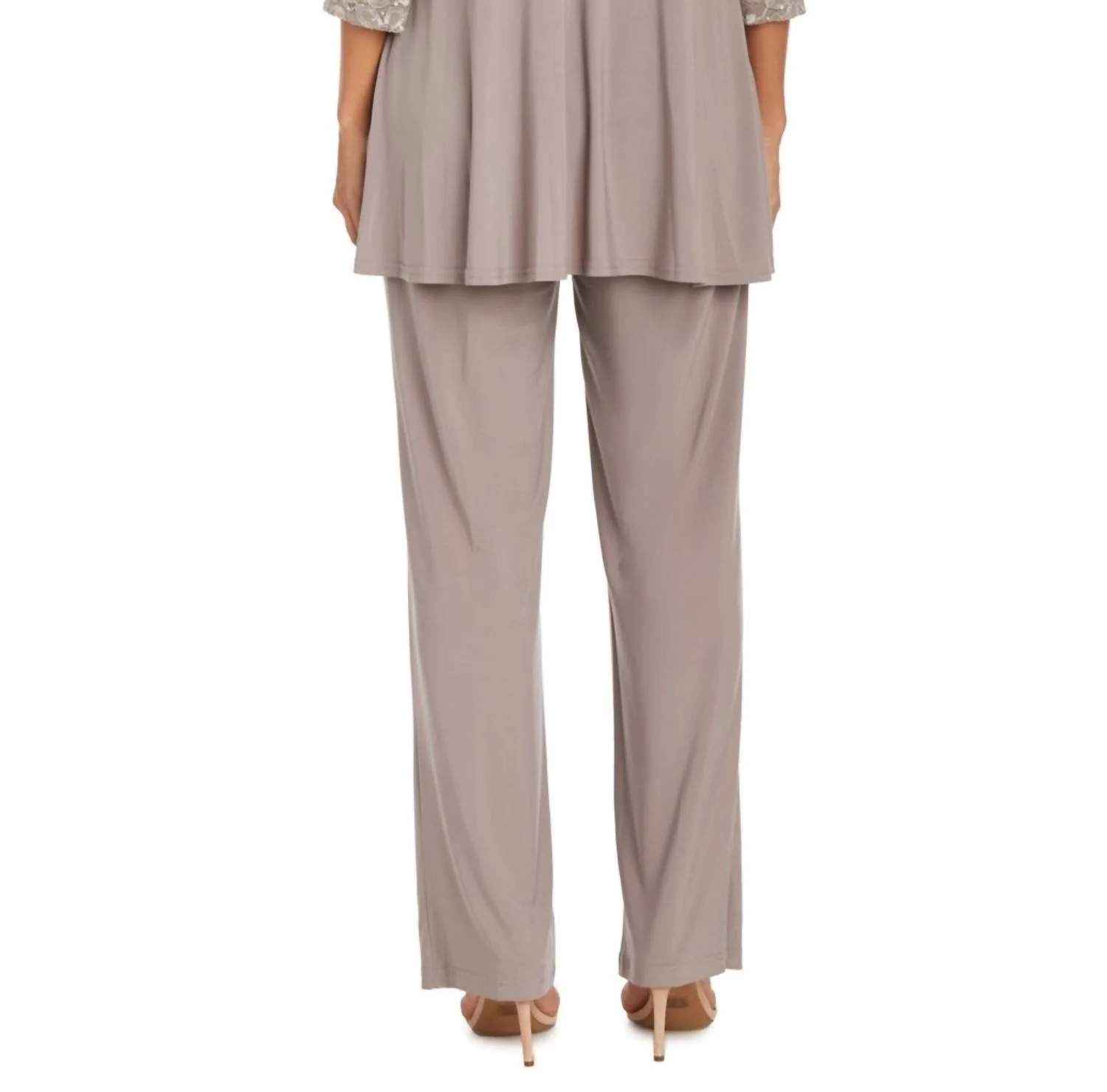 2 Piece Lace Evening Pant Set In Mocha
