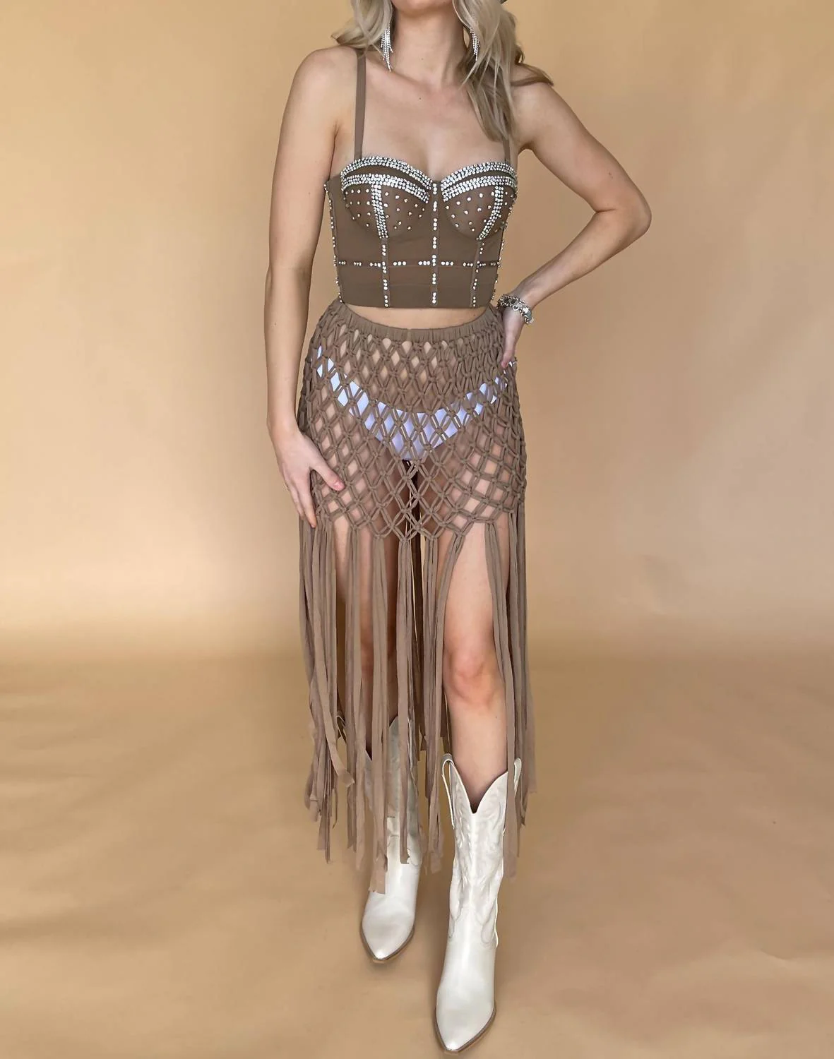 Mojave Fringe Skirt In Saddle
