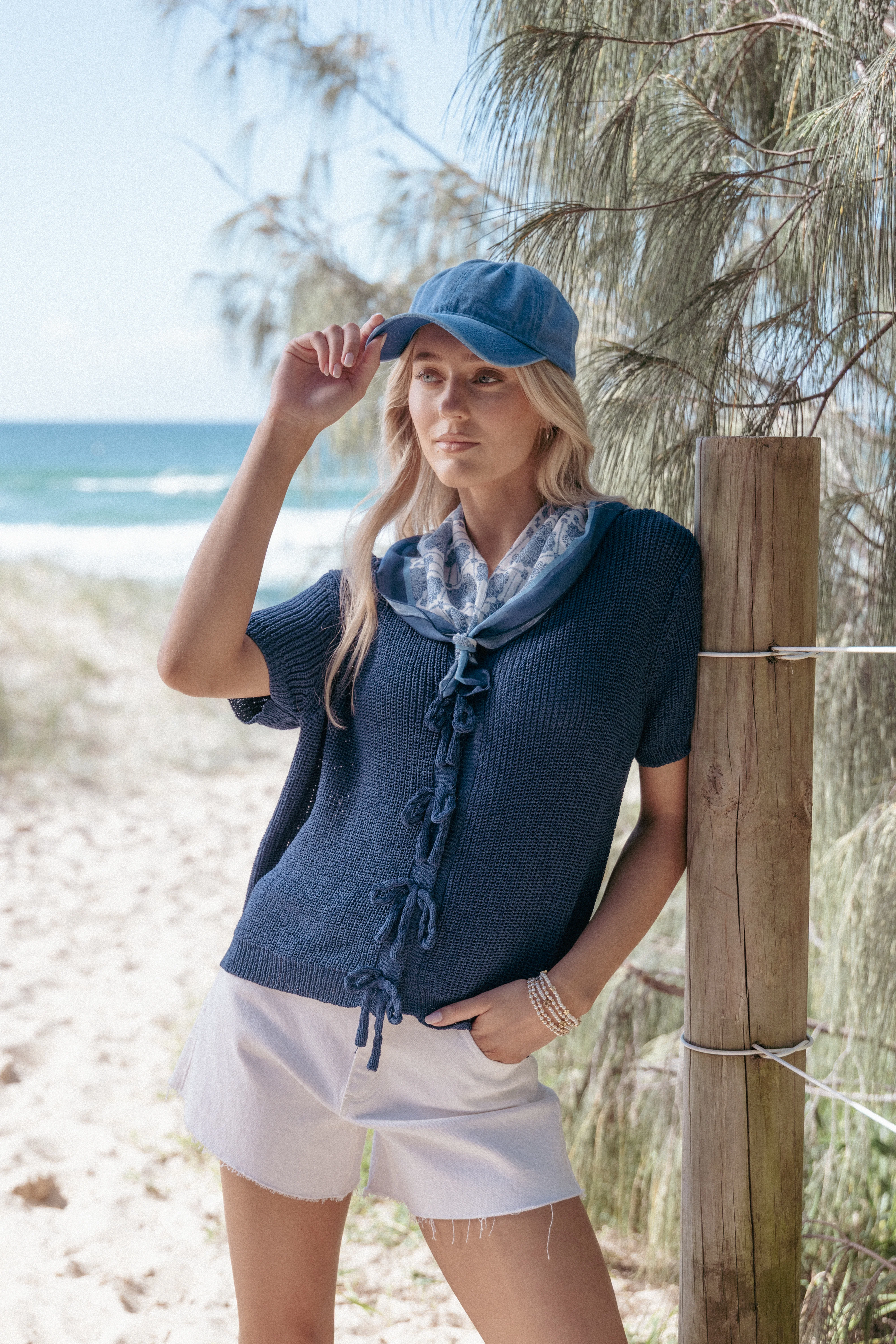 Gemma Short Sleeve Bow Cardigan - Navy