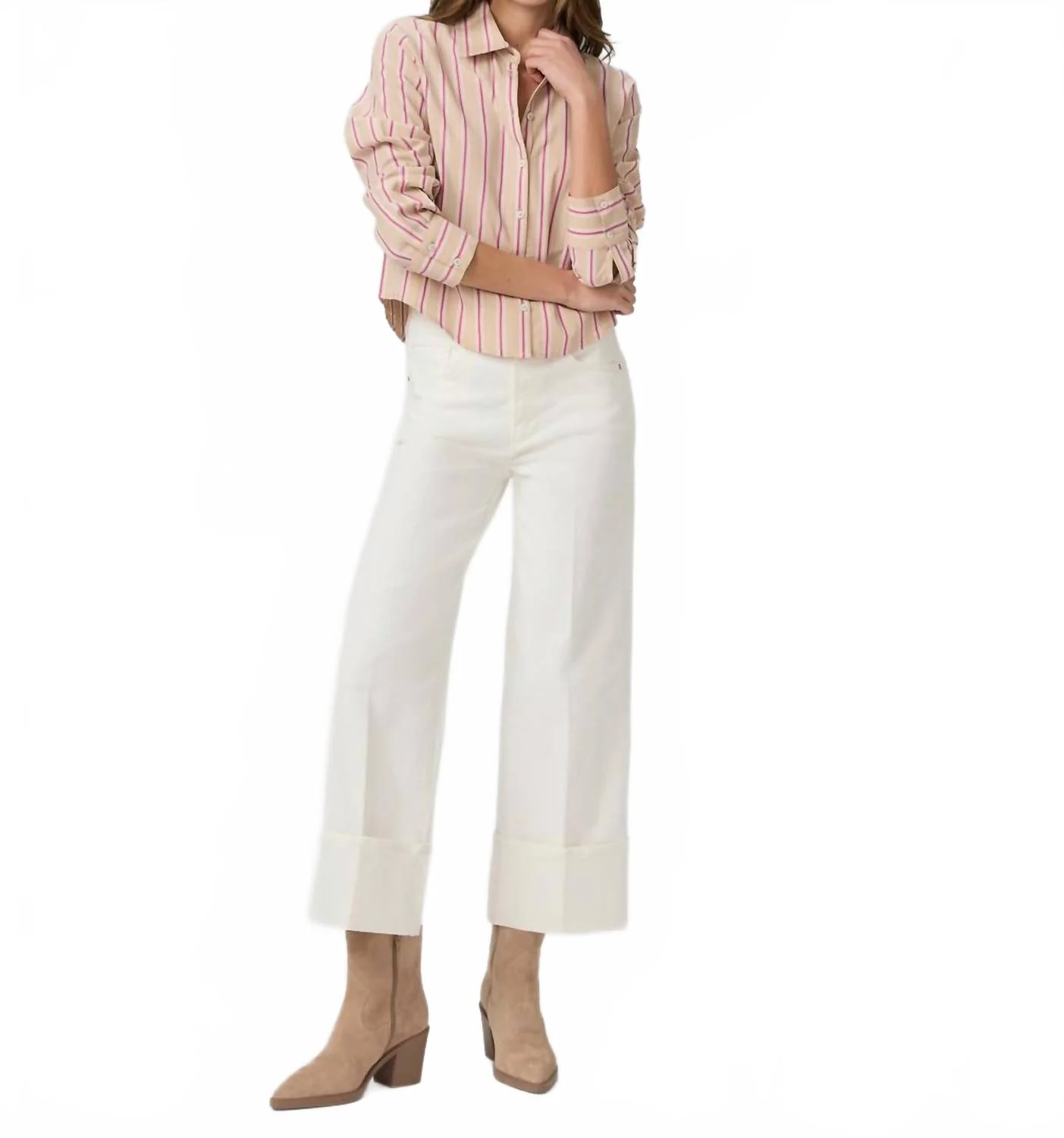 Sasha Ankle Wide Cuff Jean In Tonal Ecru White