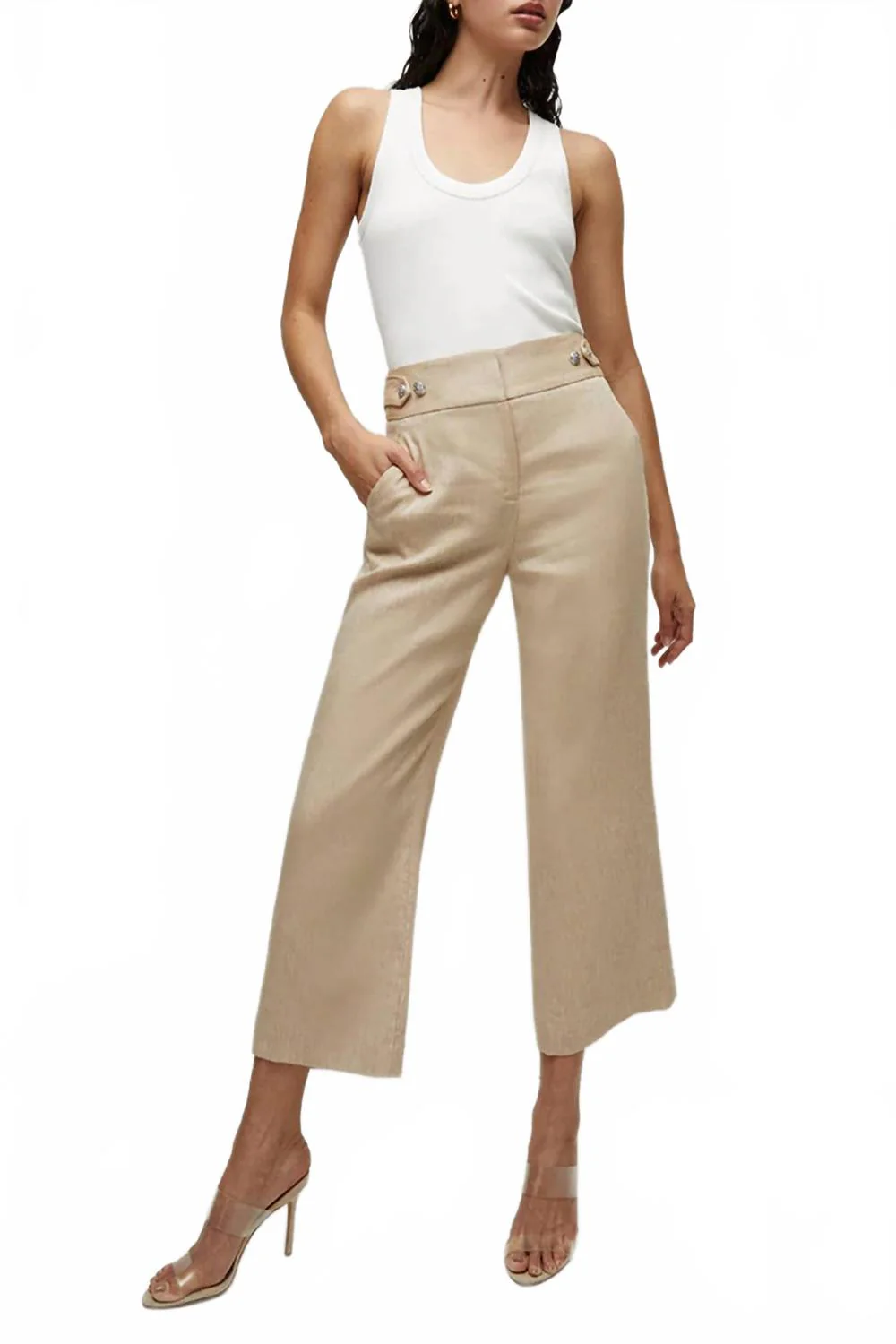 Aubrie Linen Pant In Khaki Melange