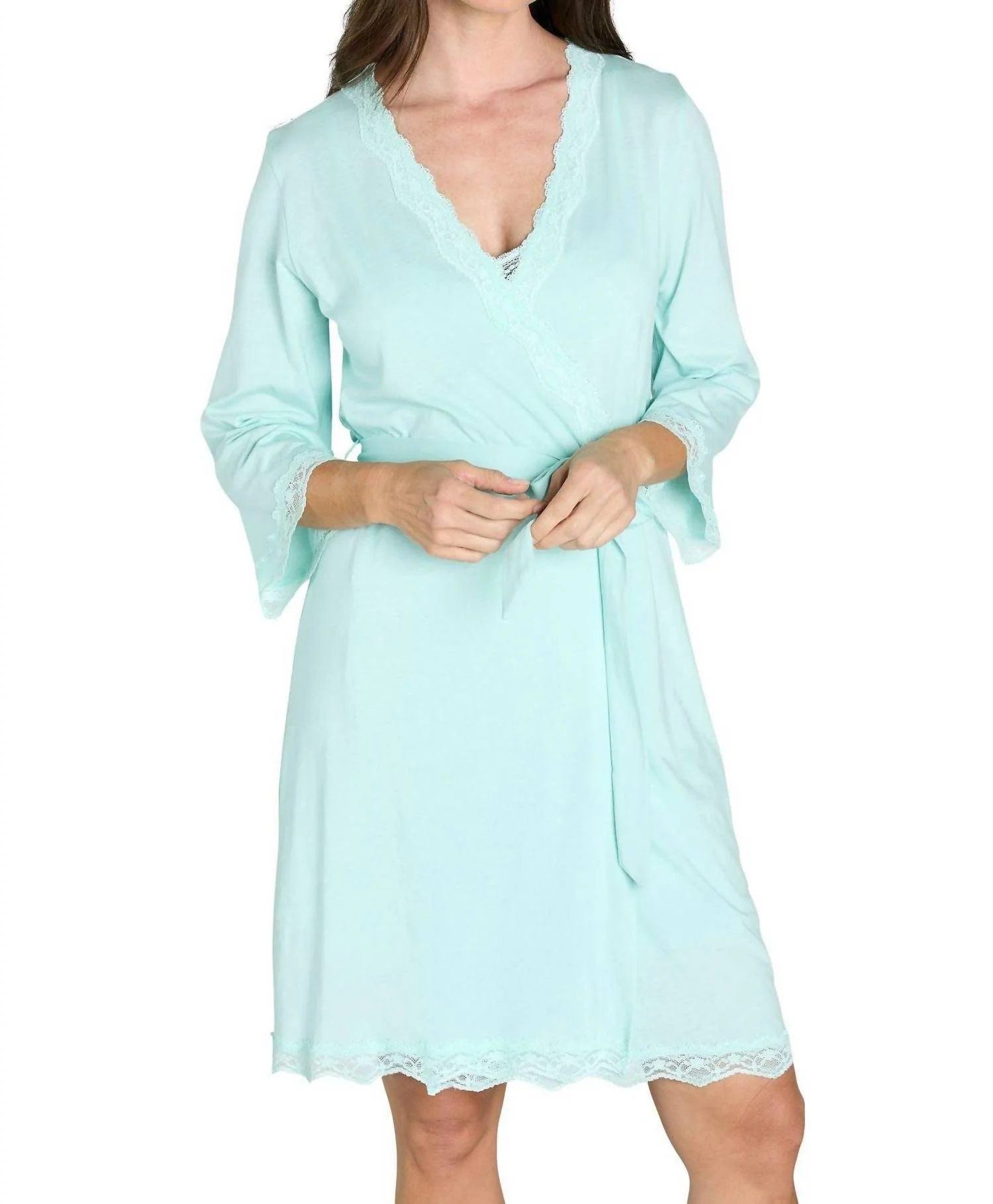 Leslie Three Quarter Sleeve Robe In Misty Jade