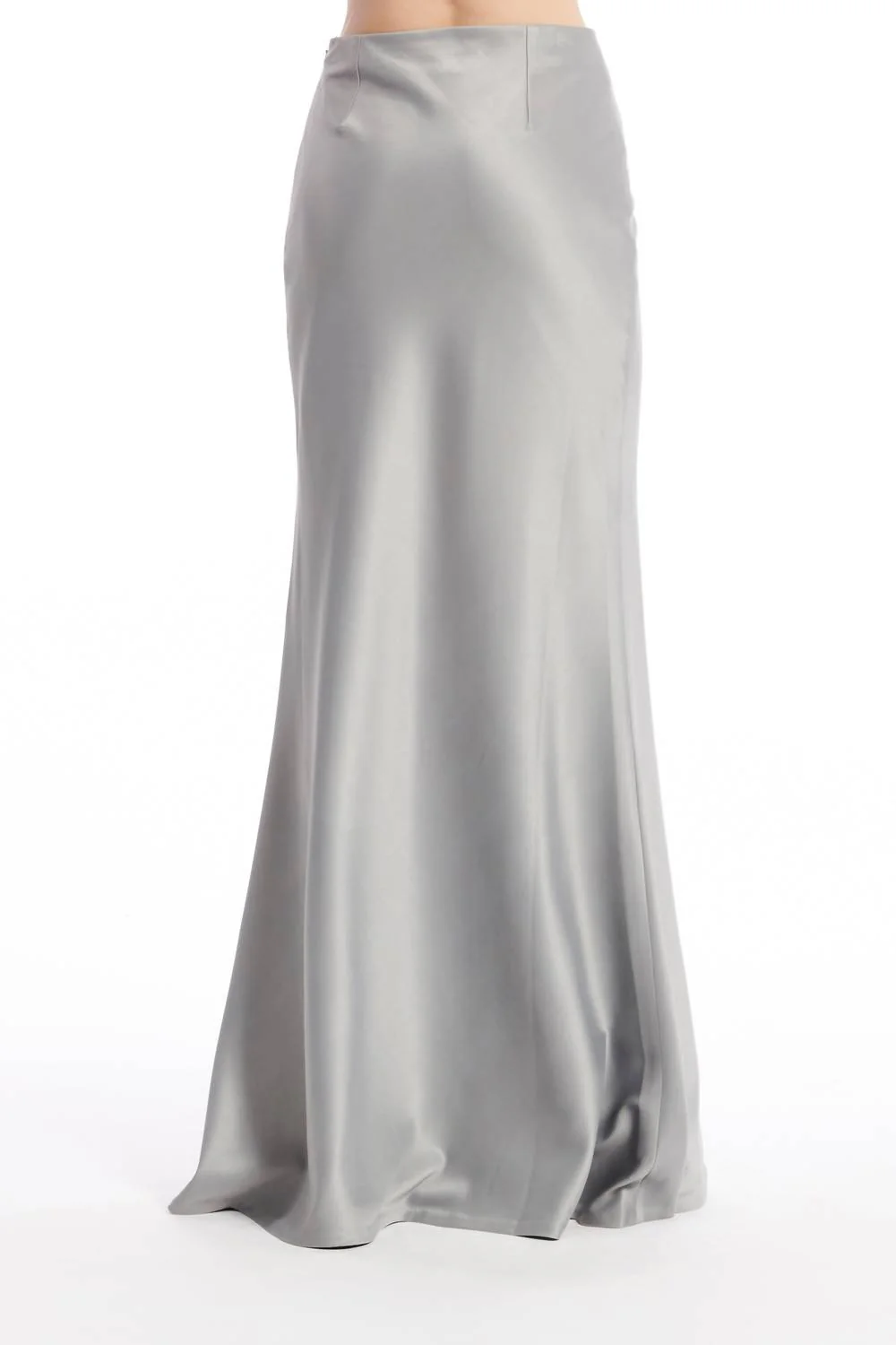 Stretch Satin Bias Long A-Line Skirt In Silver