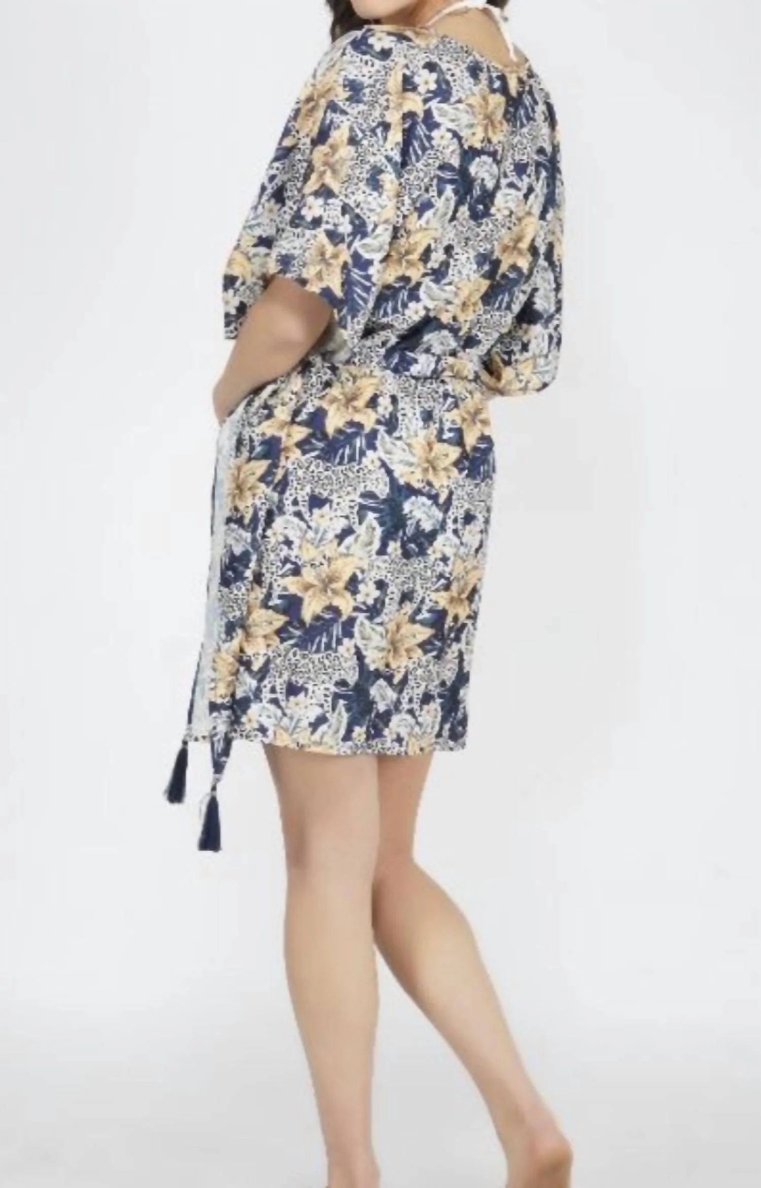 Wild Flowers Kimono In Navy Multi