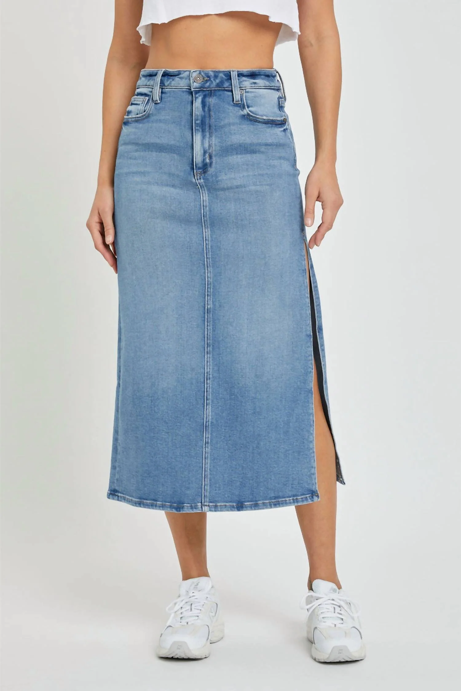 Peyton Midi Skirt W/side Slit In Medium Blue
