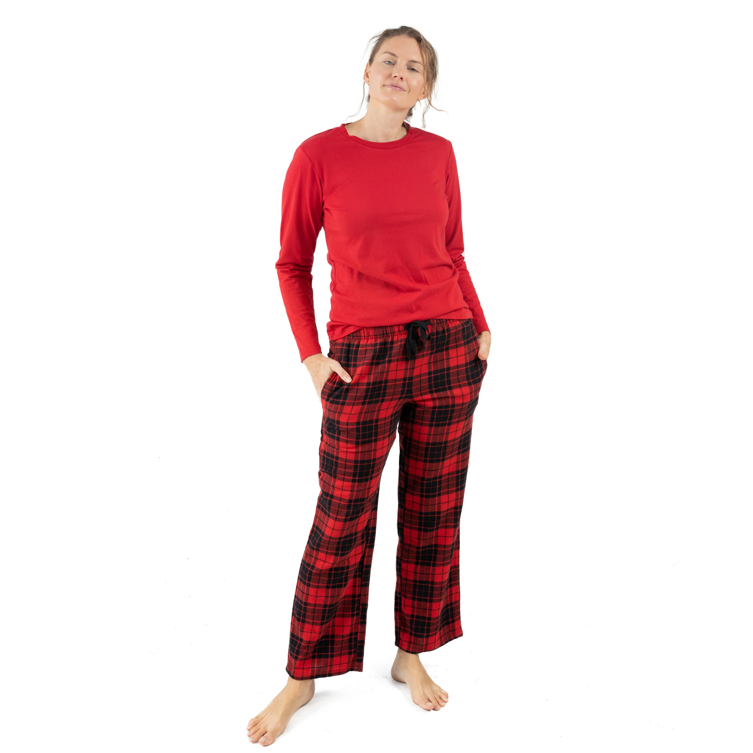 Christmas Womens Cotton Top Flannel Pant Pajamas Plaid