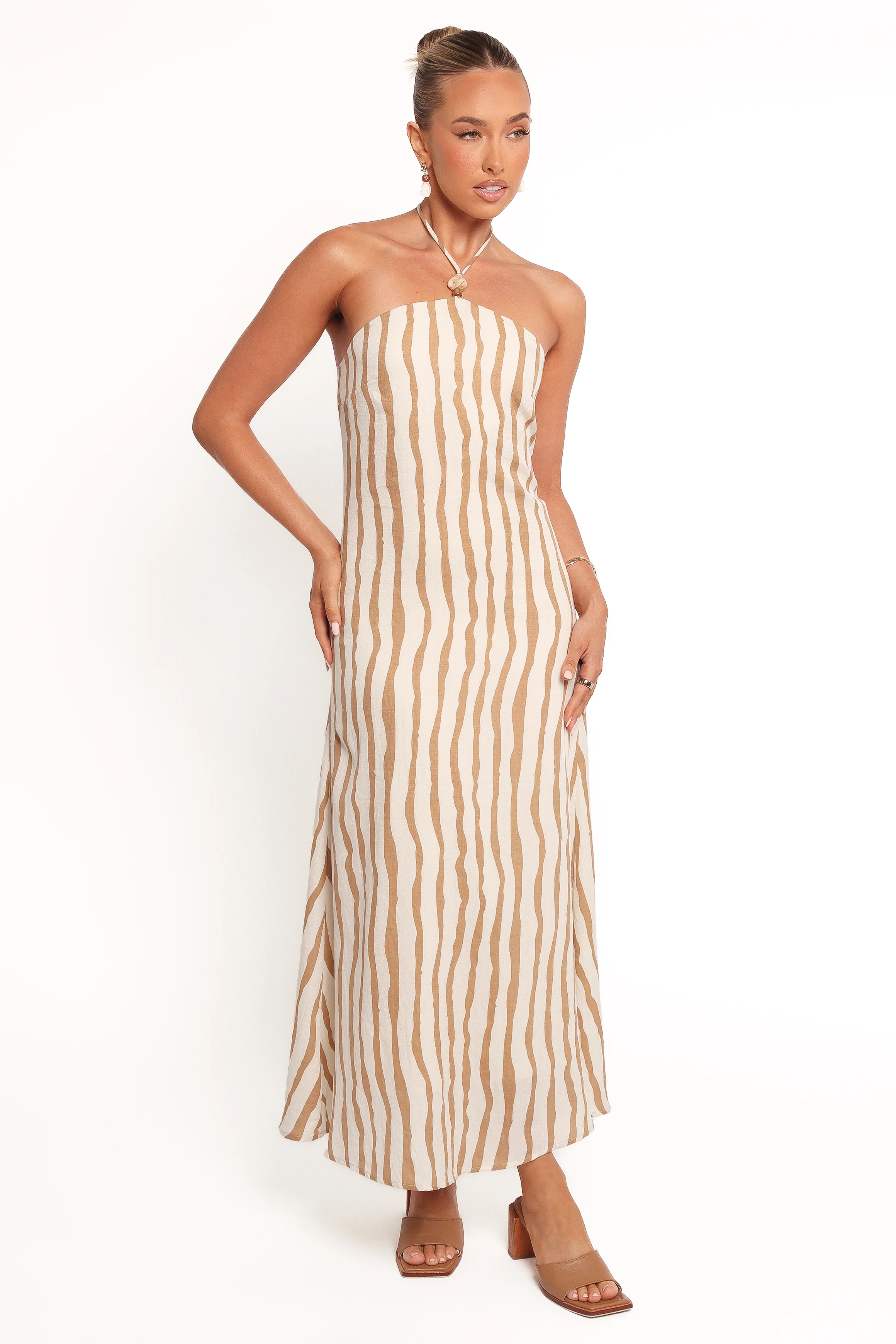Kim Halter Maxi Dress - Tan Stripe