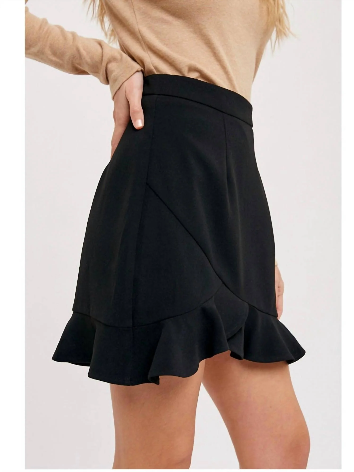 Lena Ruffle Hem Skirt In Black