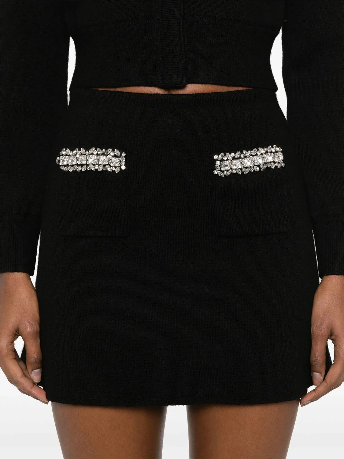 Knit Embellished Mini Skirt In Black