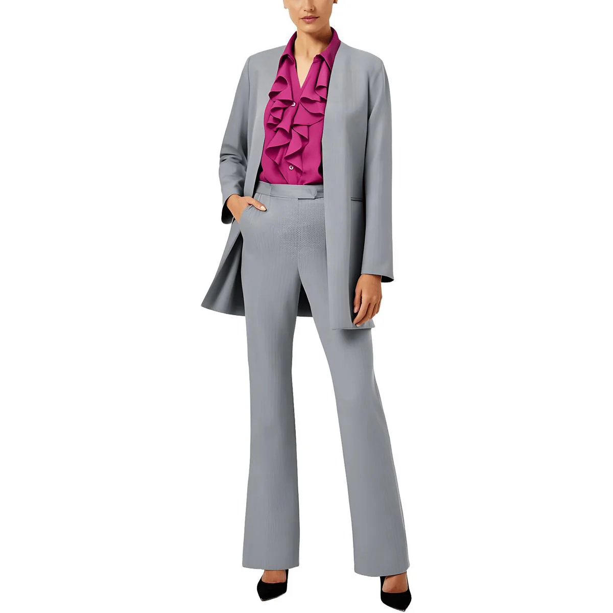 Petites Womens Pinstripe Manmade Straight Leg Pants