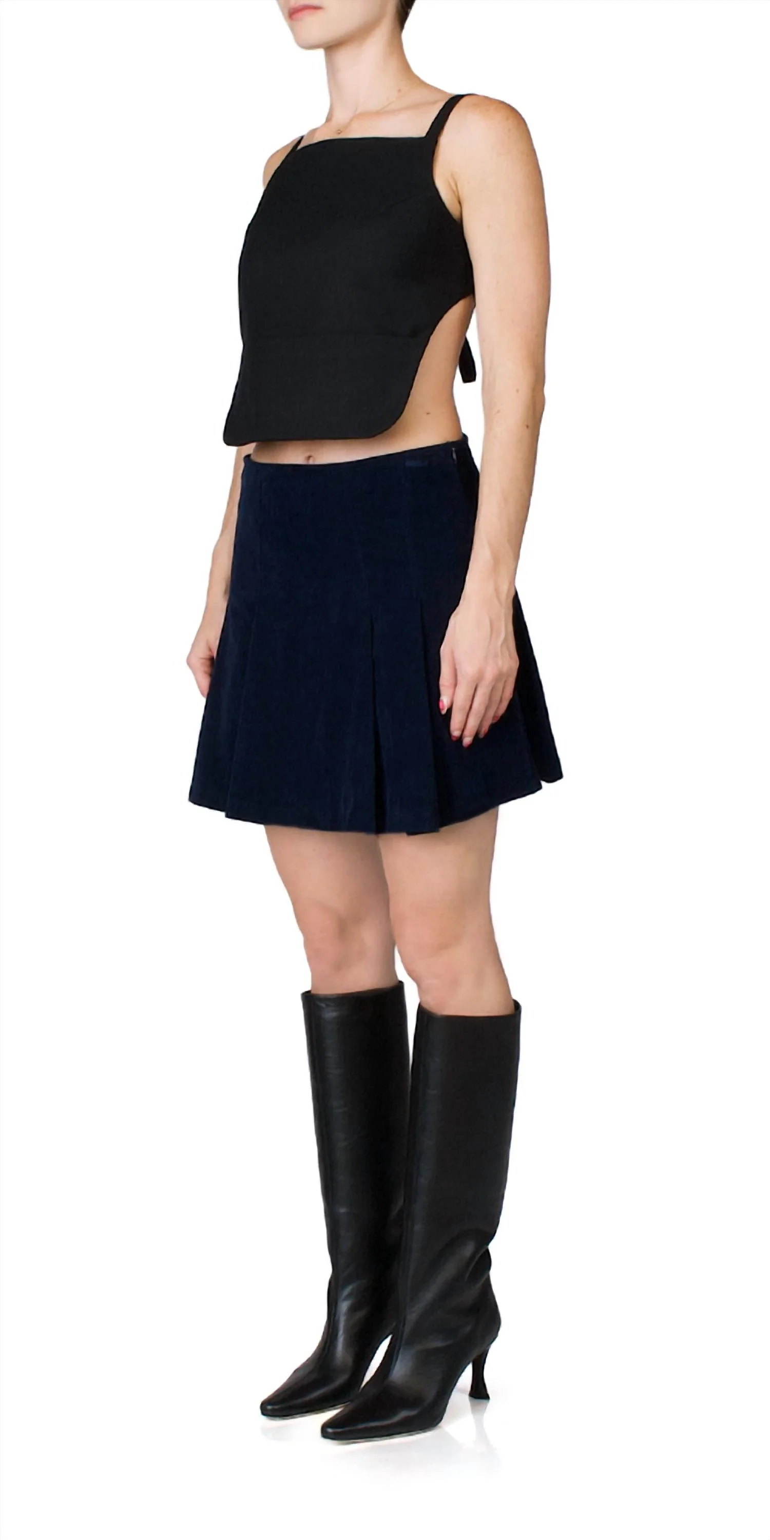 Elia Velvet Mini Skirt In Midnight Navy