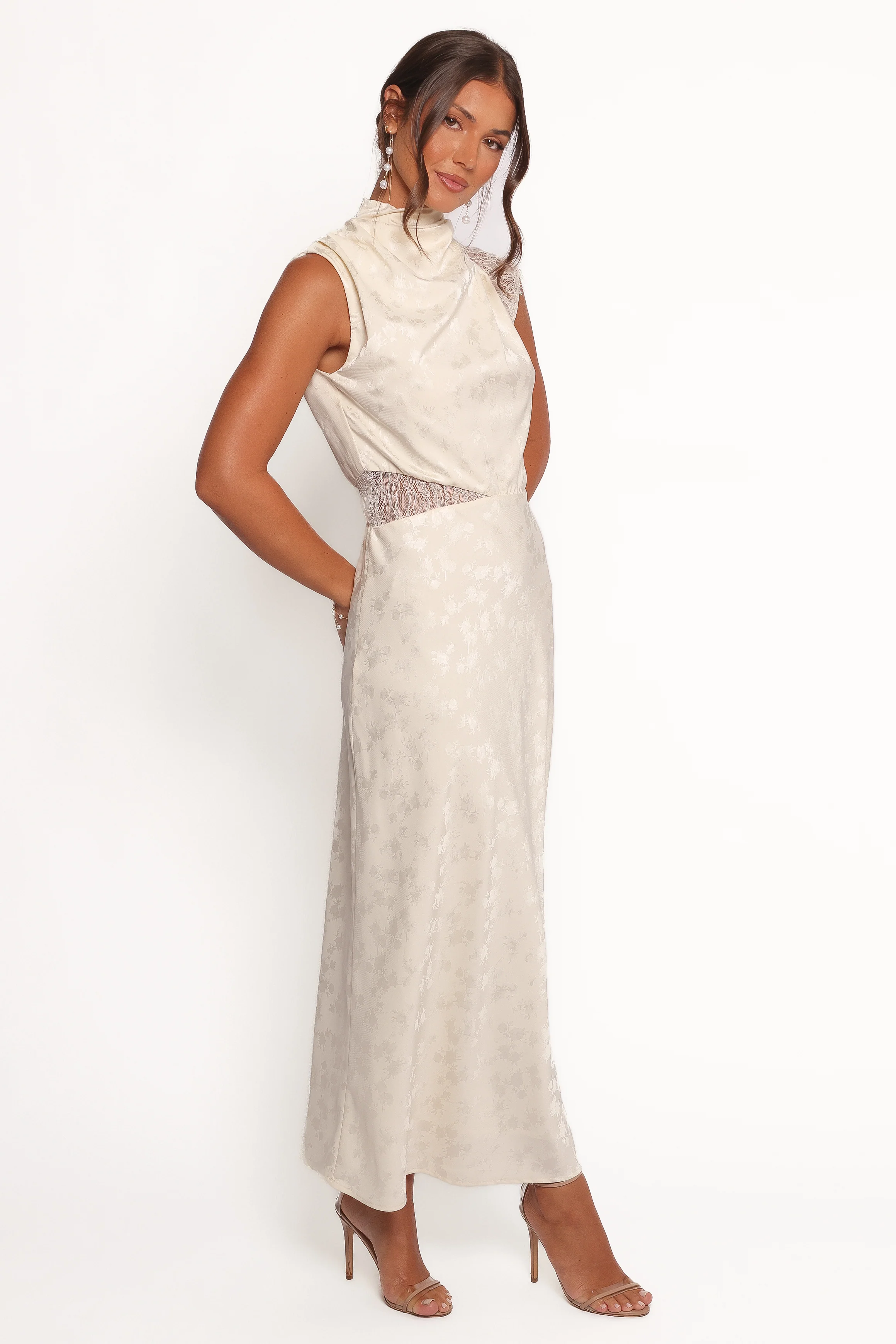 Anabelle Halter Neck Lace Maxi Dress - White