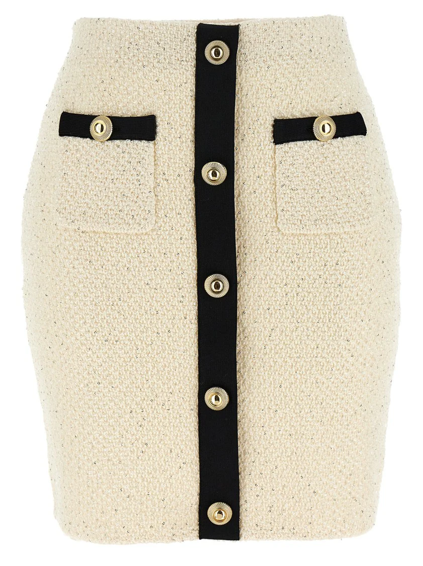 'Cream Sequin Knit Mini' Skirt