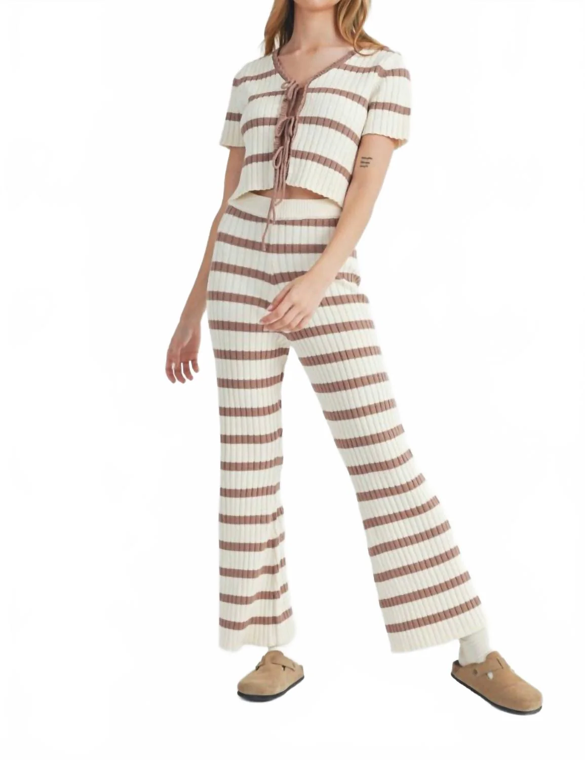 Women's Striped Set In Mocha
