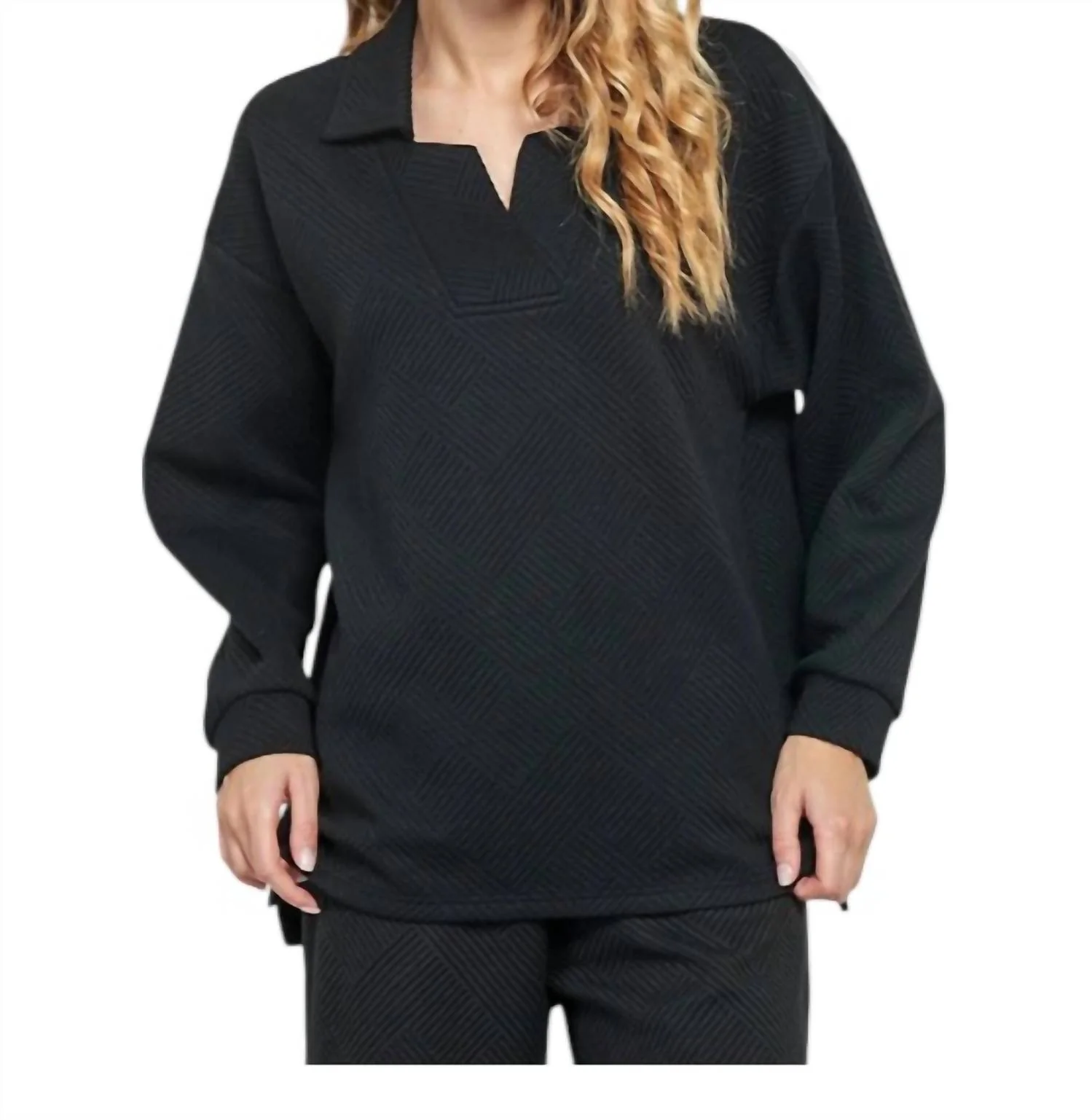 Black Textured Jogger Set