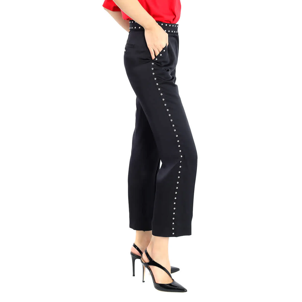 Burberry Black Silk Satin Studded Tailored Trousers