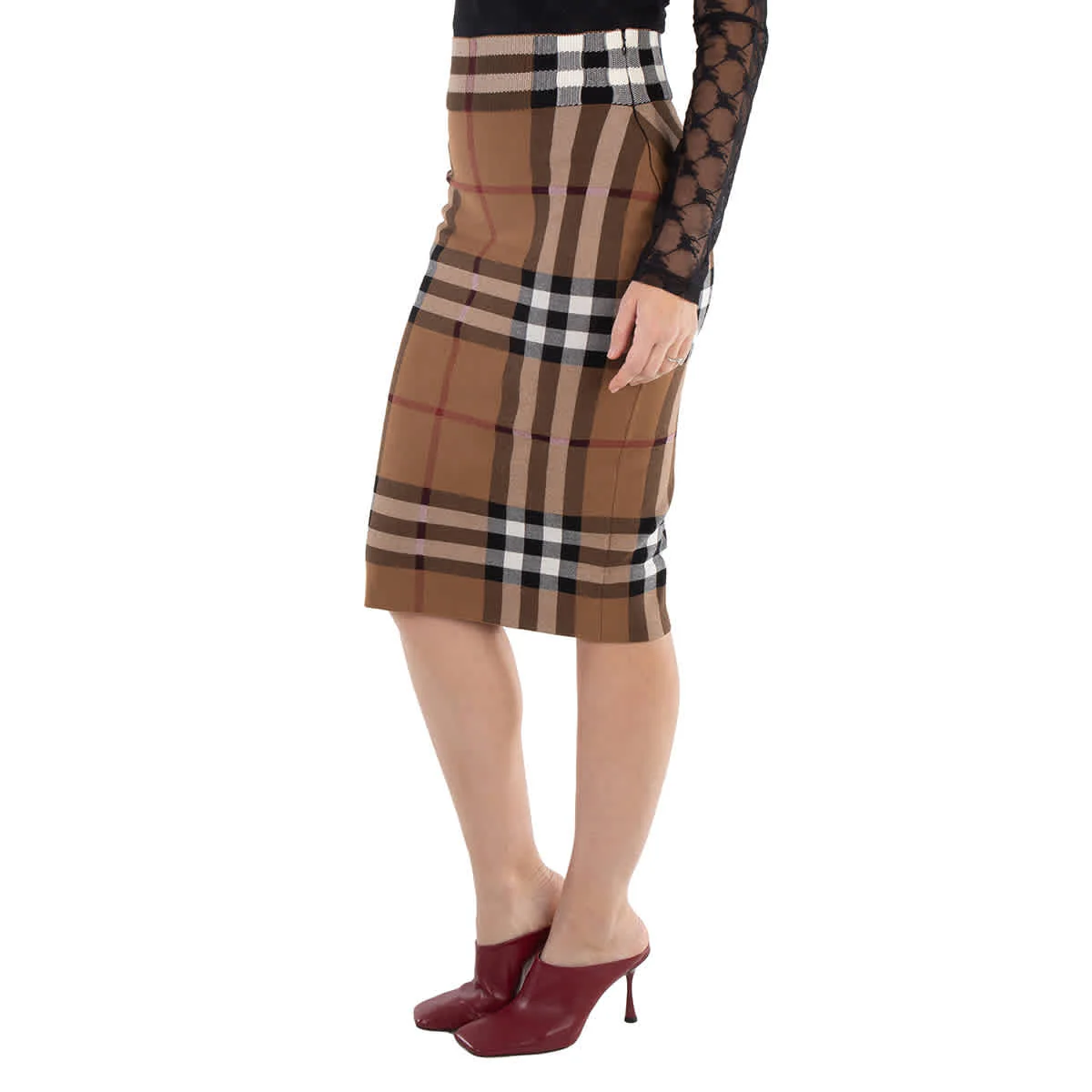 Burberry Birch Brown Check Jacquard Skirt