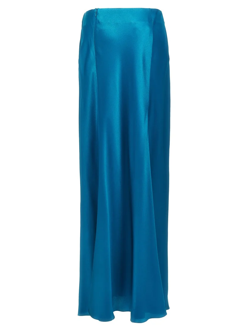 High-Waisted Flared Blue Satin Skirt