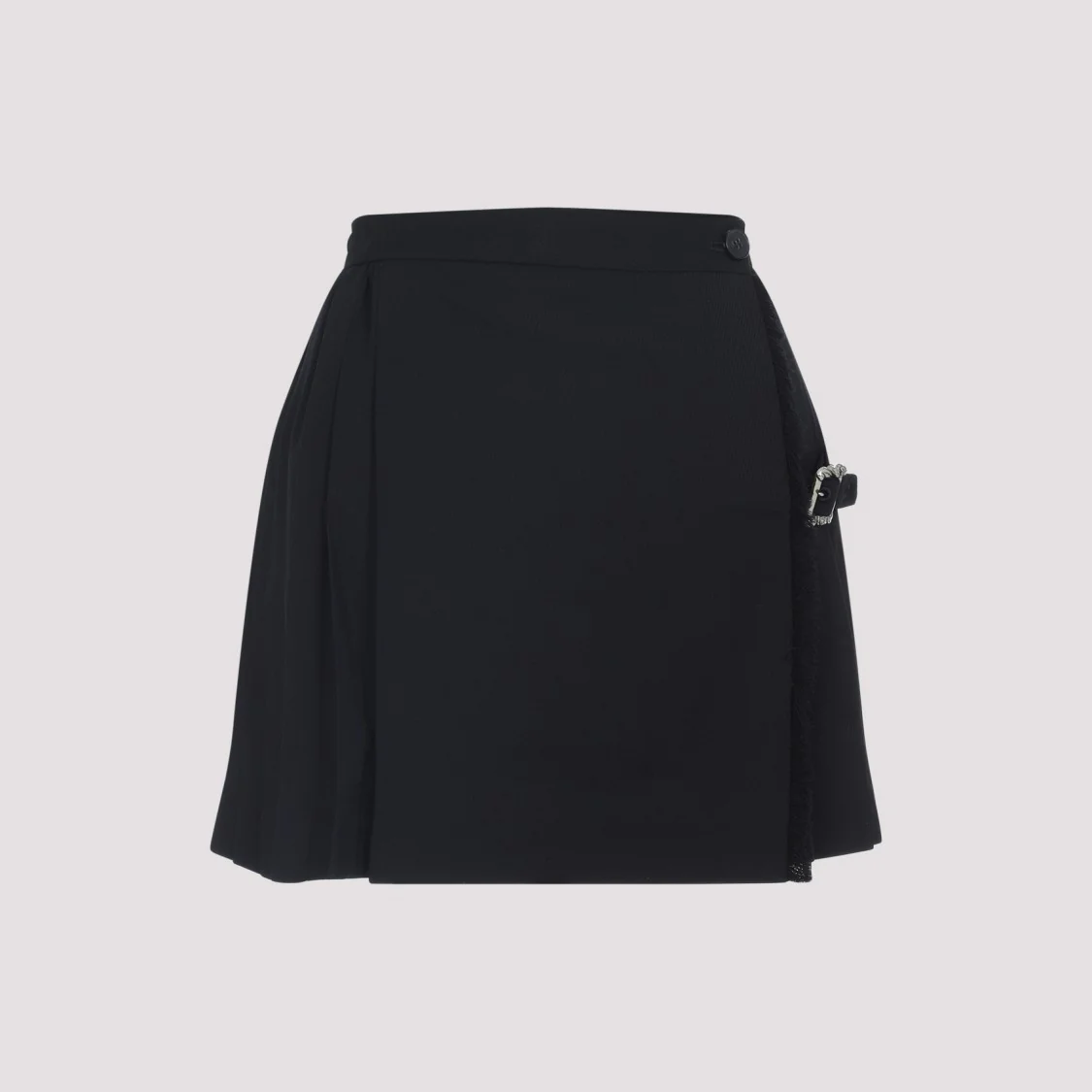 Black Virgin Wool Pleated Mini Skirt