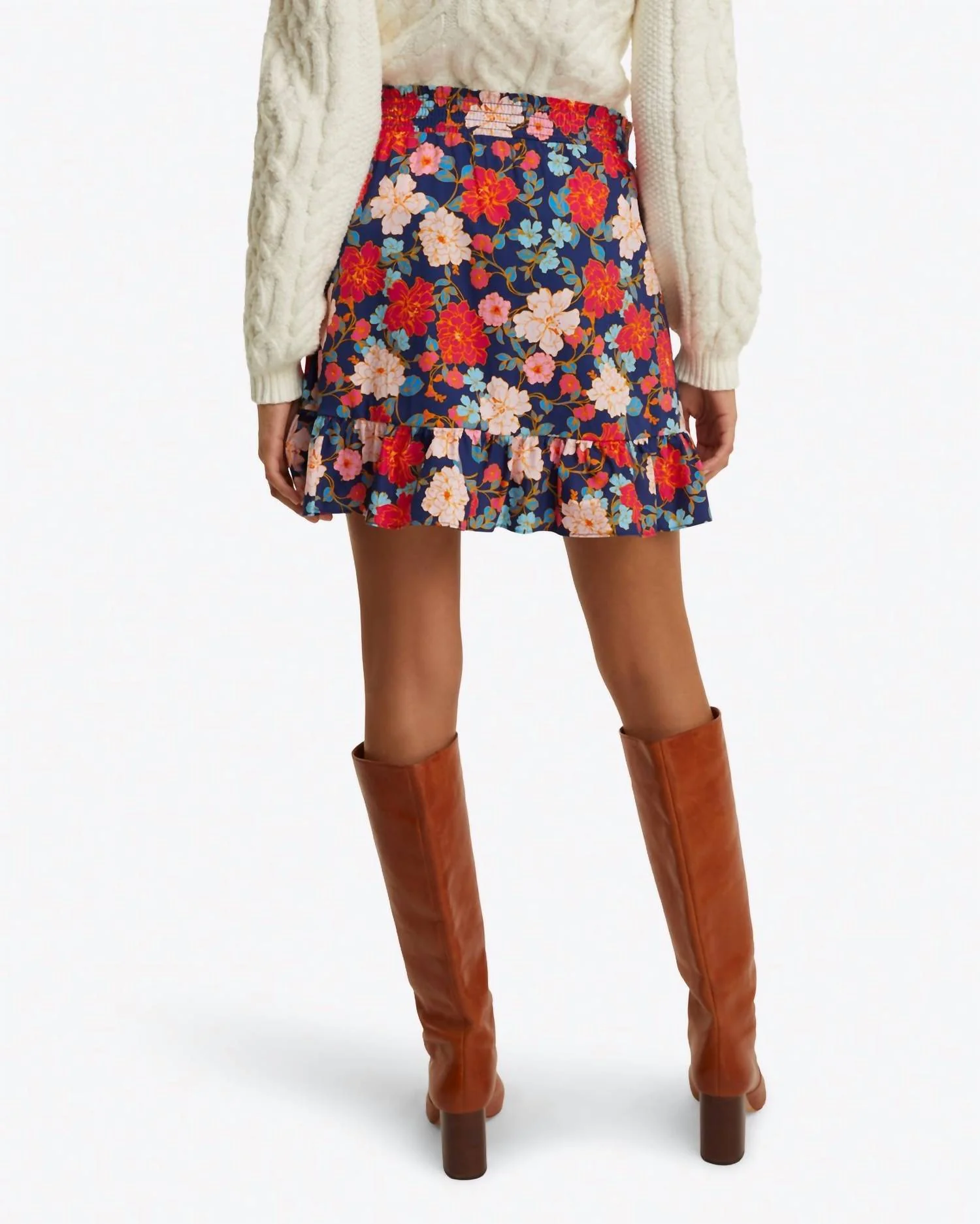 Ruffle Wrap Skirt In Navy Floral