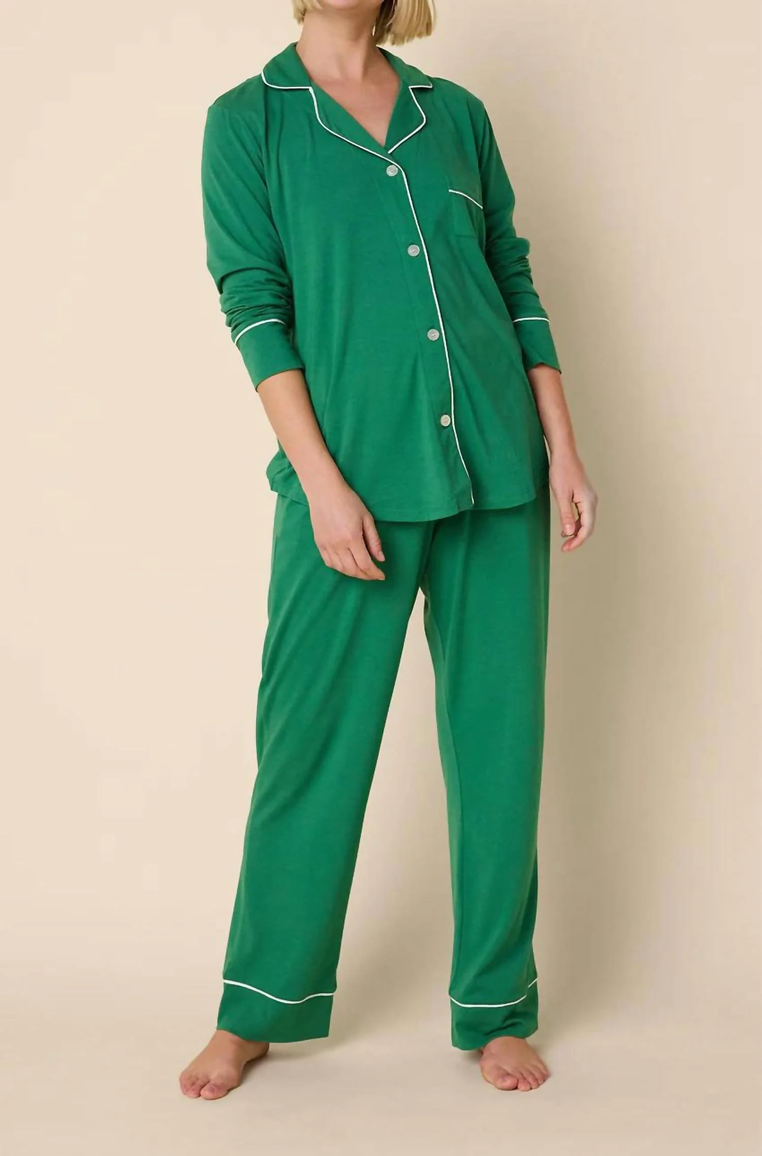 Classic Pima Knit Long Sleeve Pajama Set In Pine