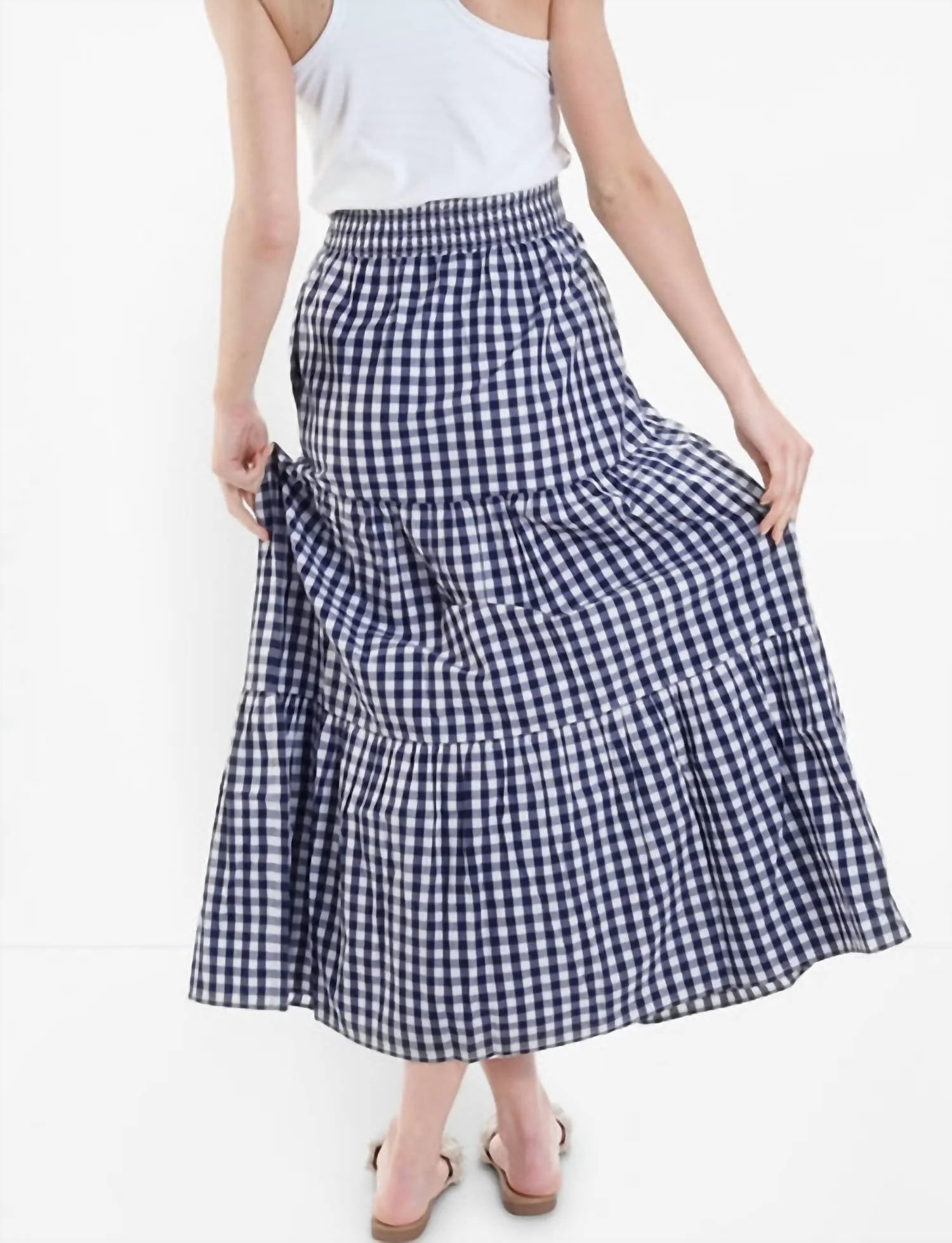Gingham Skirt In Navy
