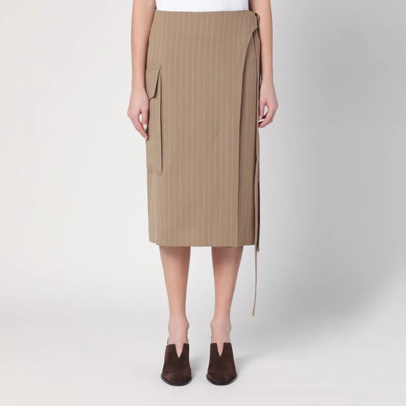 Victoria Beckham Women's Sand-Colou Pinstriped Wrap Skirt
