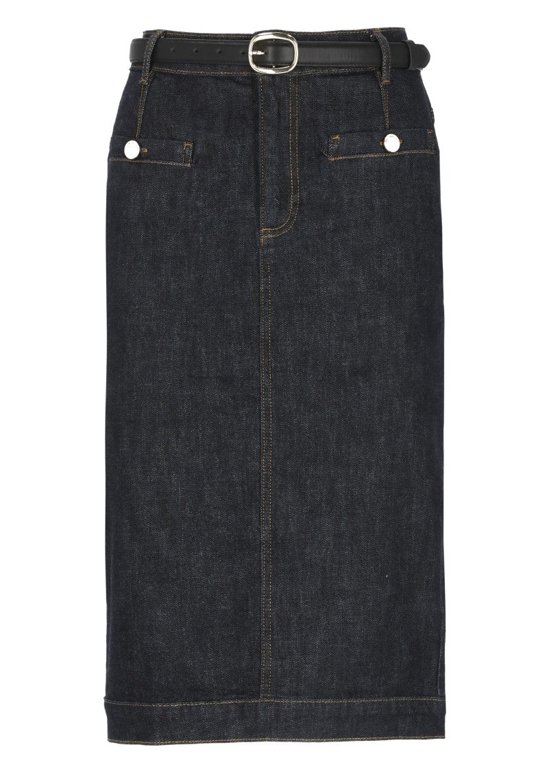 Pencil Midi Skirt With Leather Belt