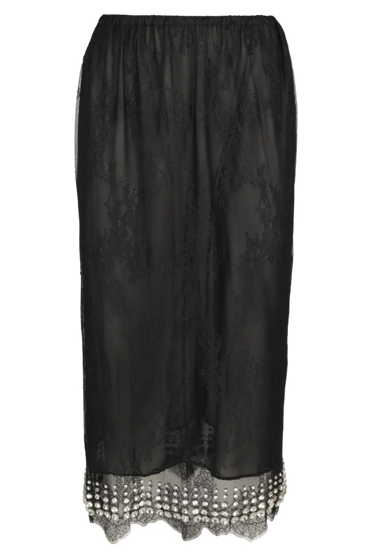 Black Embroidered Midi Skirt